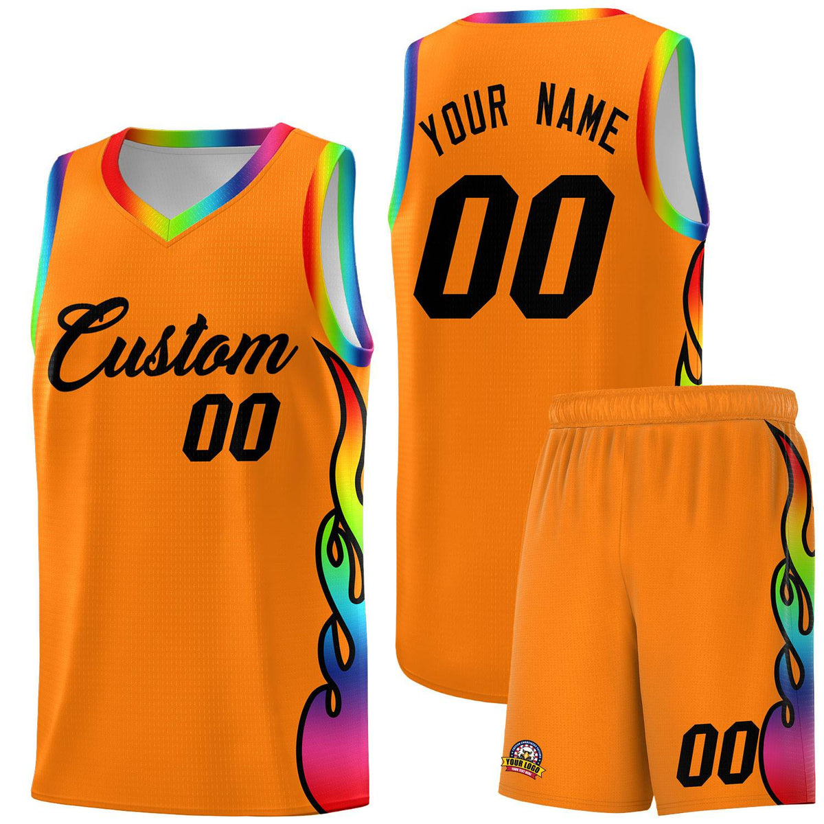 Custom Orange Side Flame Pattern Fashion Sports Uniform Basketball Jersey