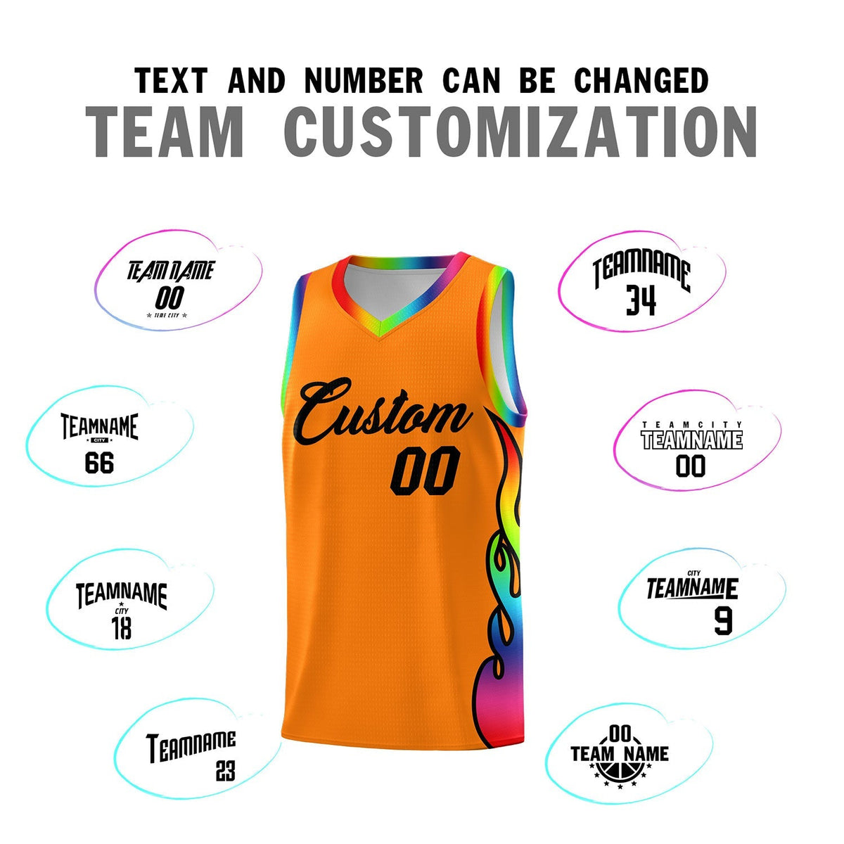 Custom Orange Side Flame Pattern Fashion Sports Uniform Basketball Jersey