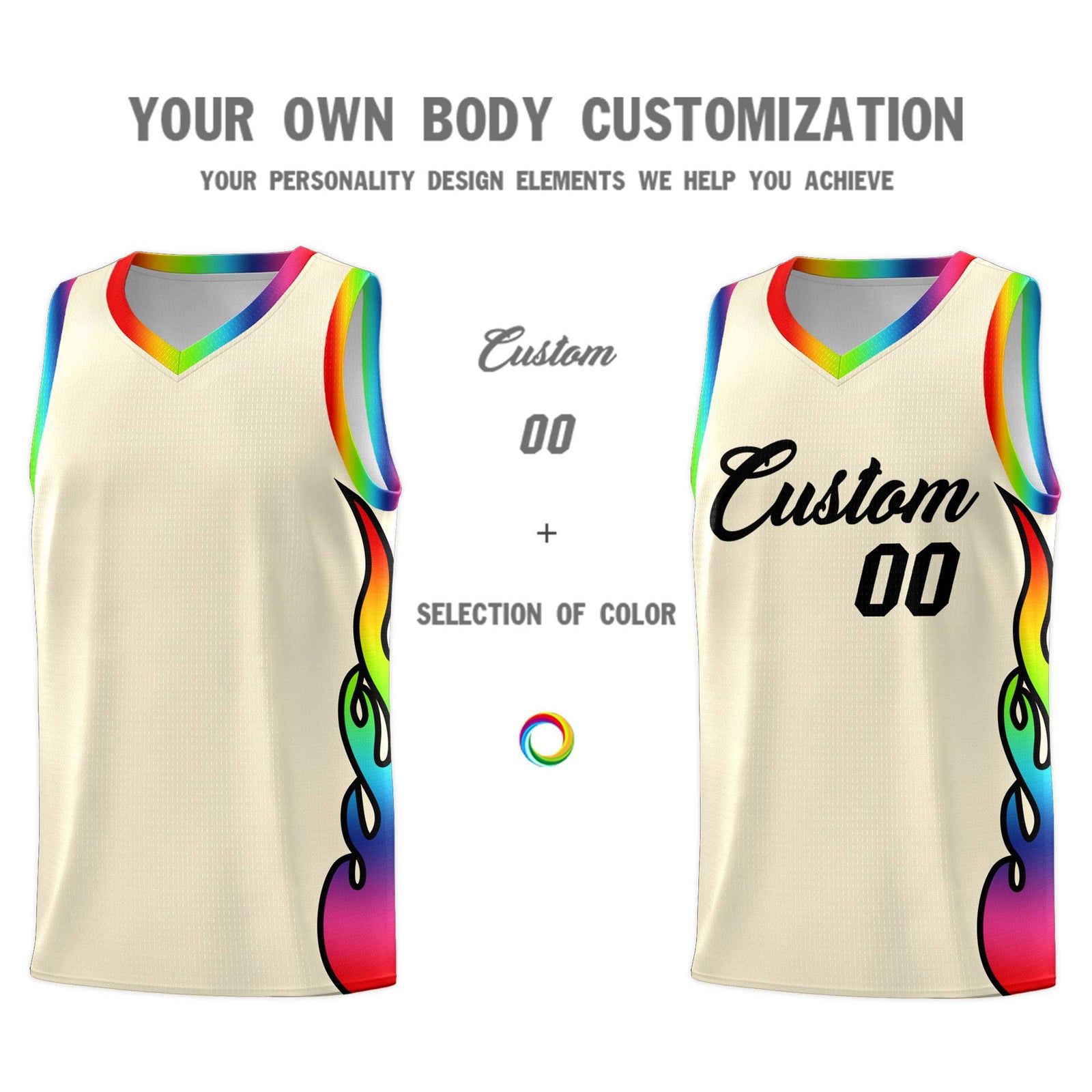 Custom Cream Side Flame Pattern Fashion Sports Uniform Basketball Jersey