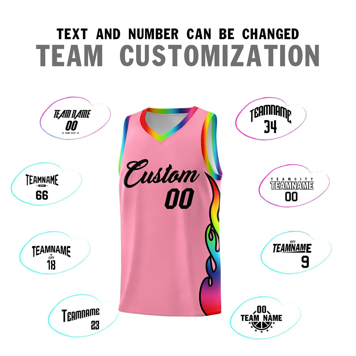 Custom Light Pink Side Flame Pattern Fashion Sports Uniform Basketball Jersey