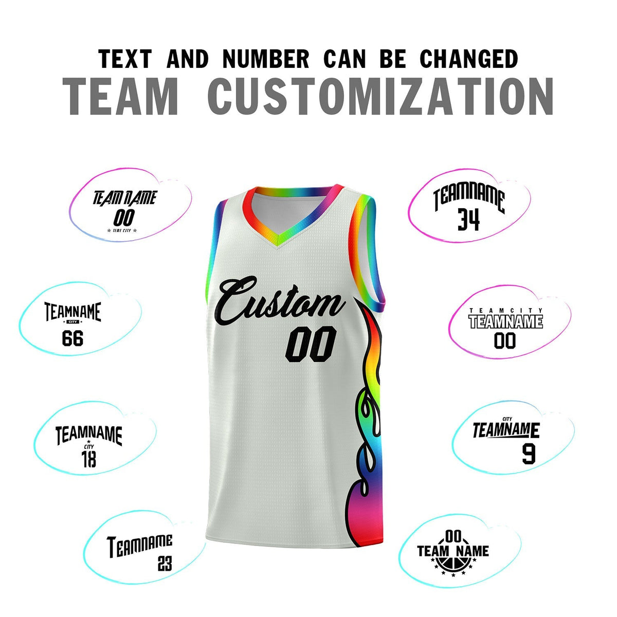 Custom Gray Side Flame Pattern Fashion Sports Uniform Basketball Jersey