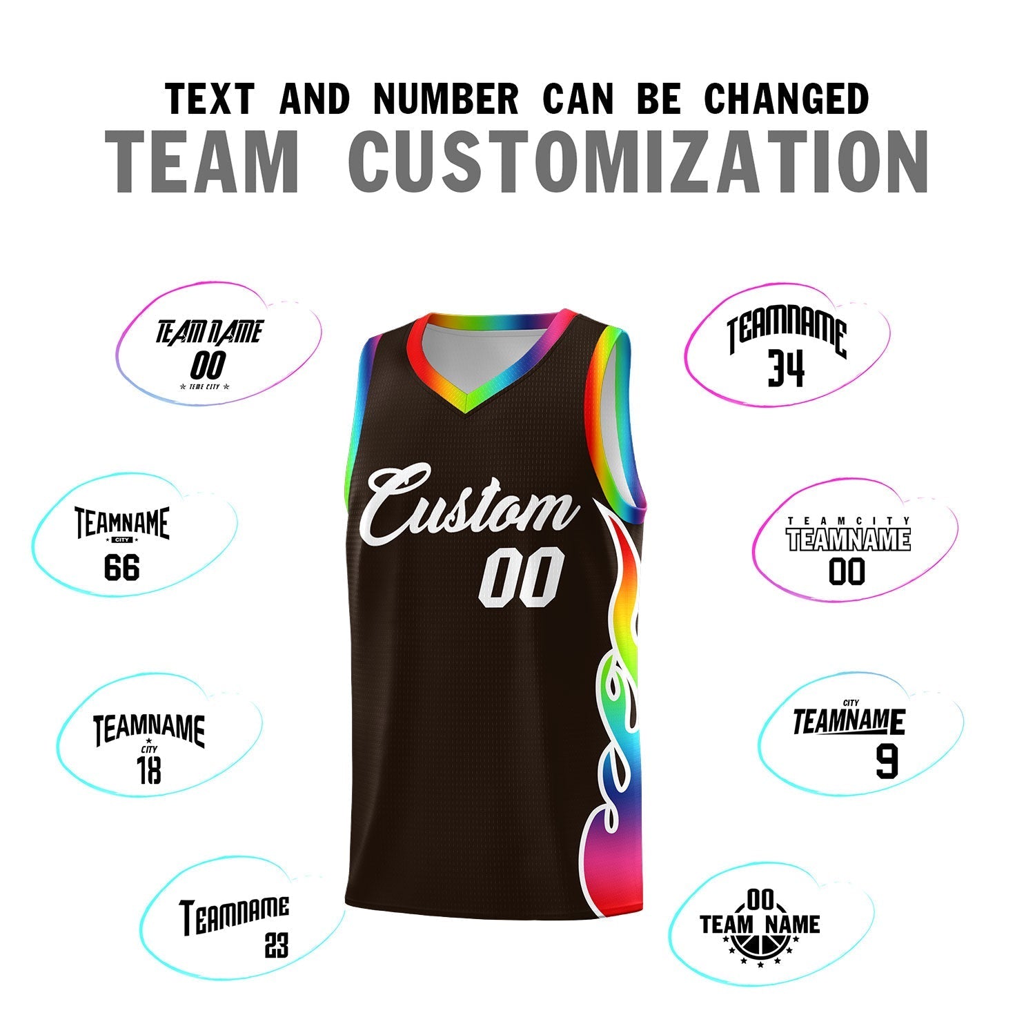 Custom Brown Side Flame Pattern Fashion Sports Uniform Basketball Jersey