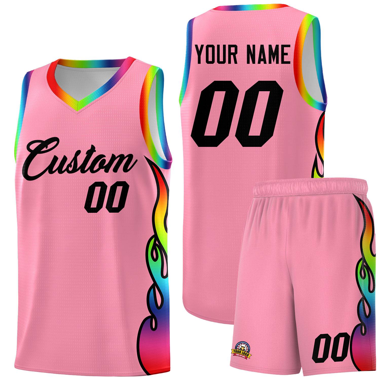Custom Light Pink Side Flame Pattern Fashion Sports Uniform Basketball Jersey