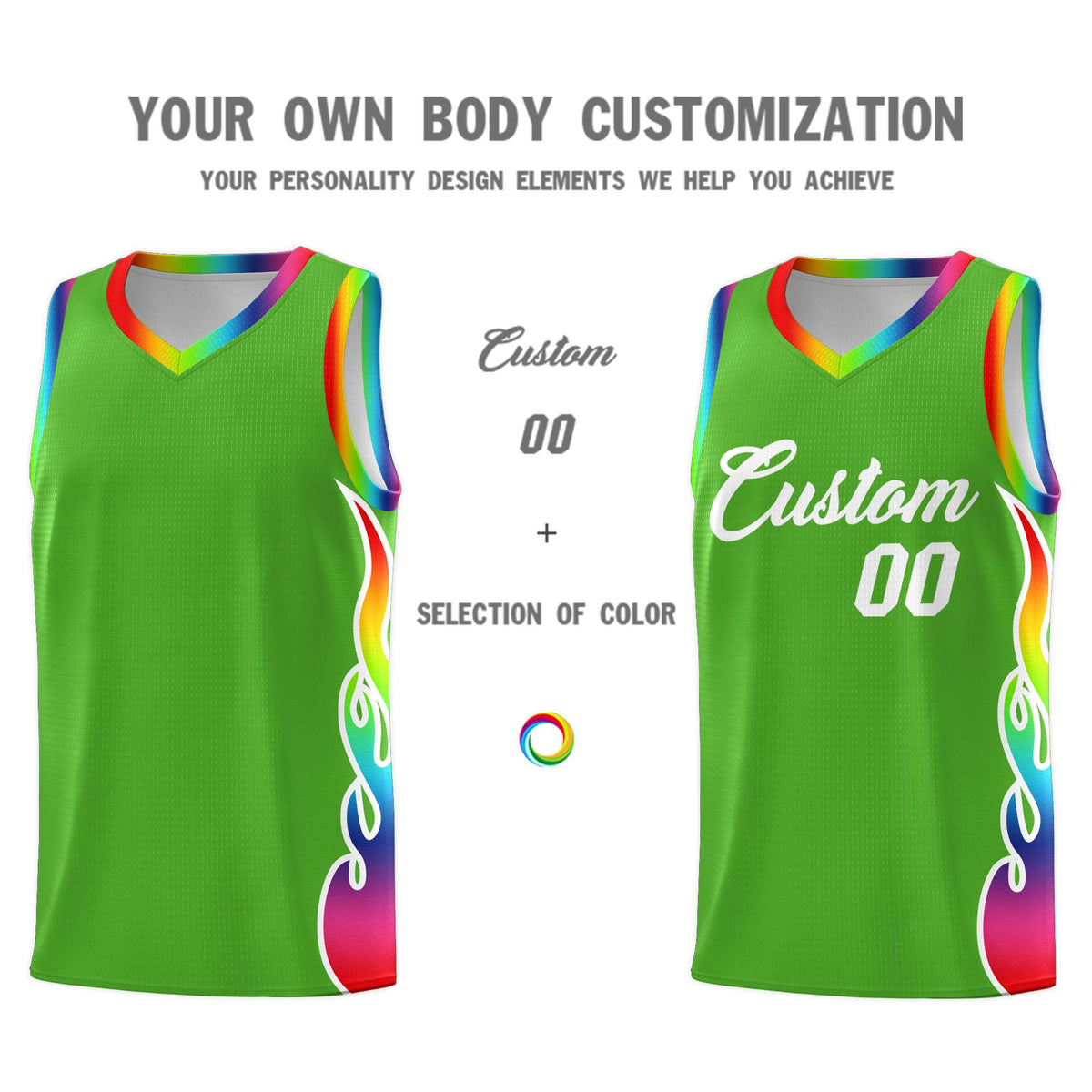 Custom Neon Green Side Flame Pattern Fashion Sports Uniform Basketball Jersey