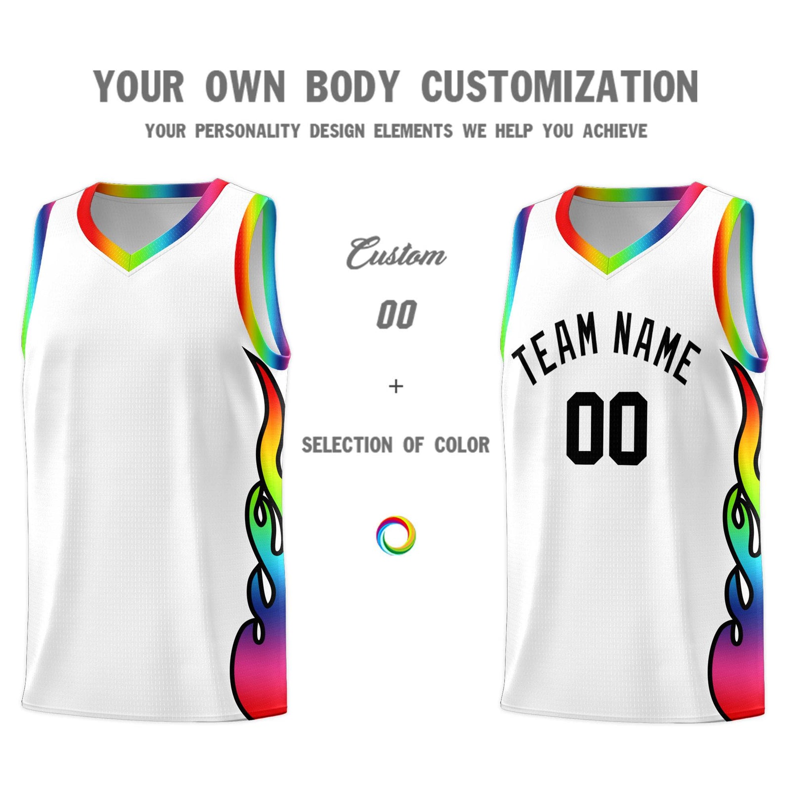 Custom White Side Flame Pattern Fashion Sports Uniform Basketball Jersey