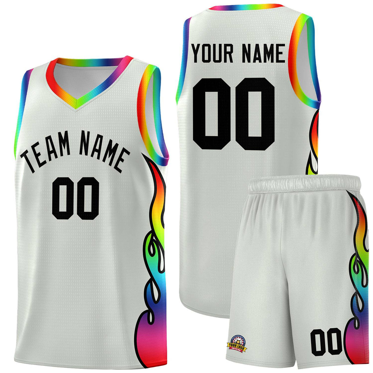 Custom Gray Side Flame Pattern Fashion Sports Uniform Basketball Jersey