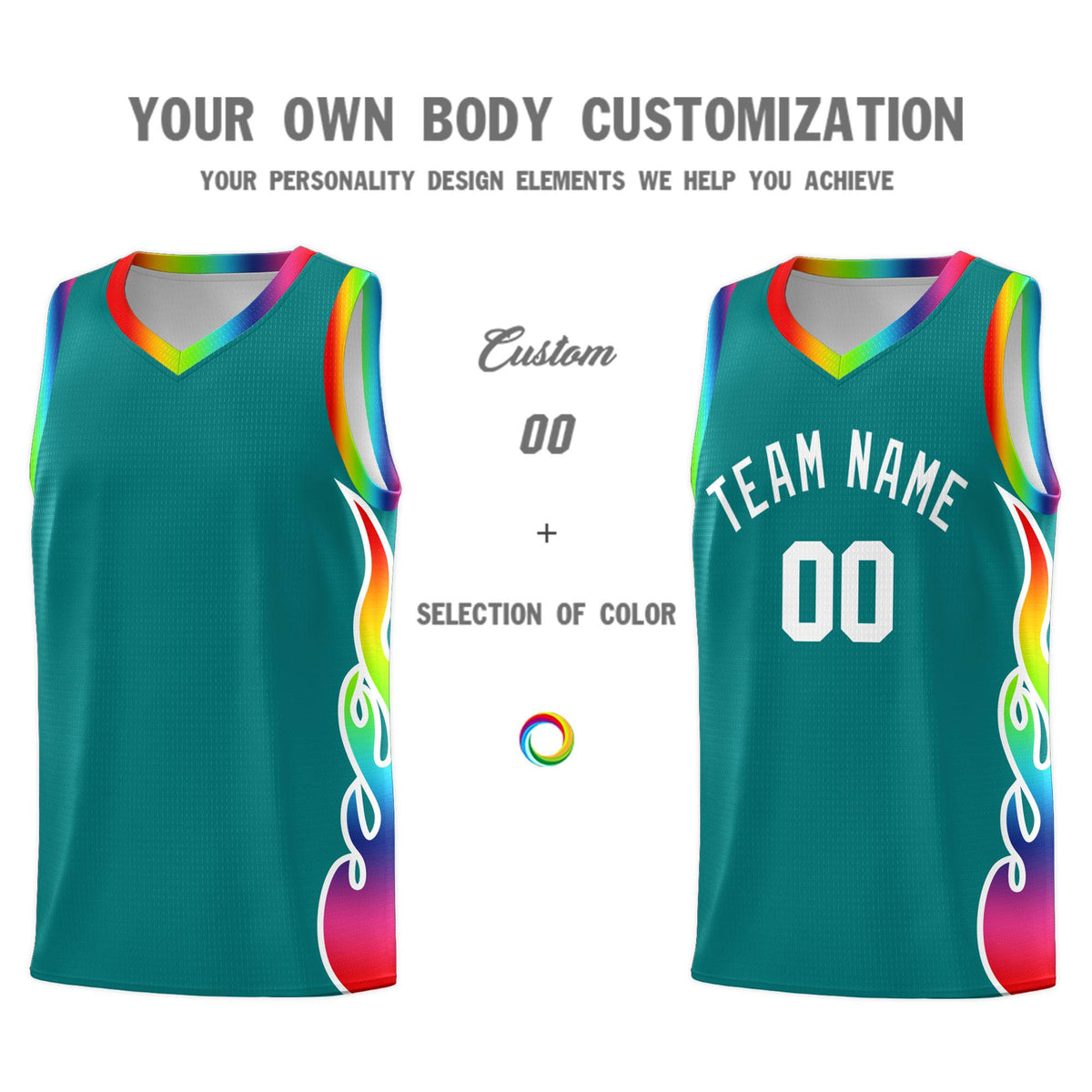Custom Aqua Side Flame Pattern Fashion Sports Uniform Basketball Jersey