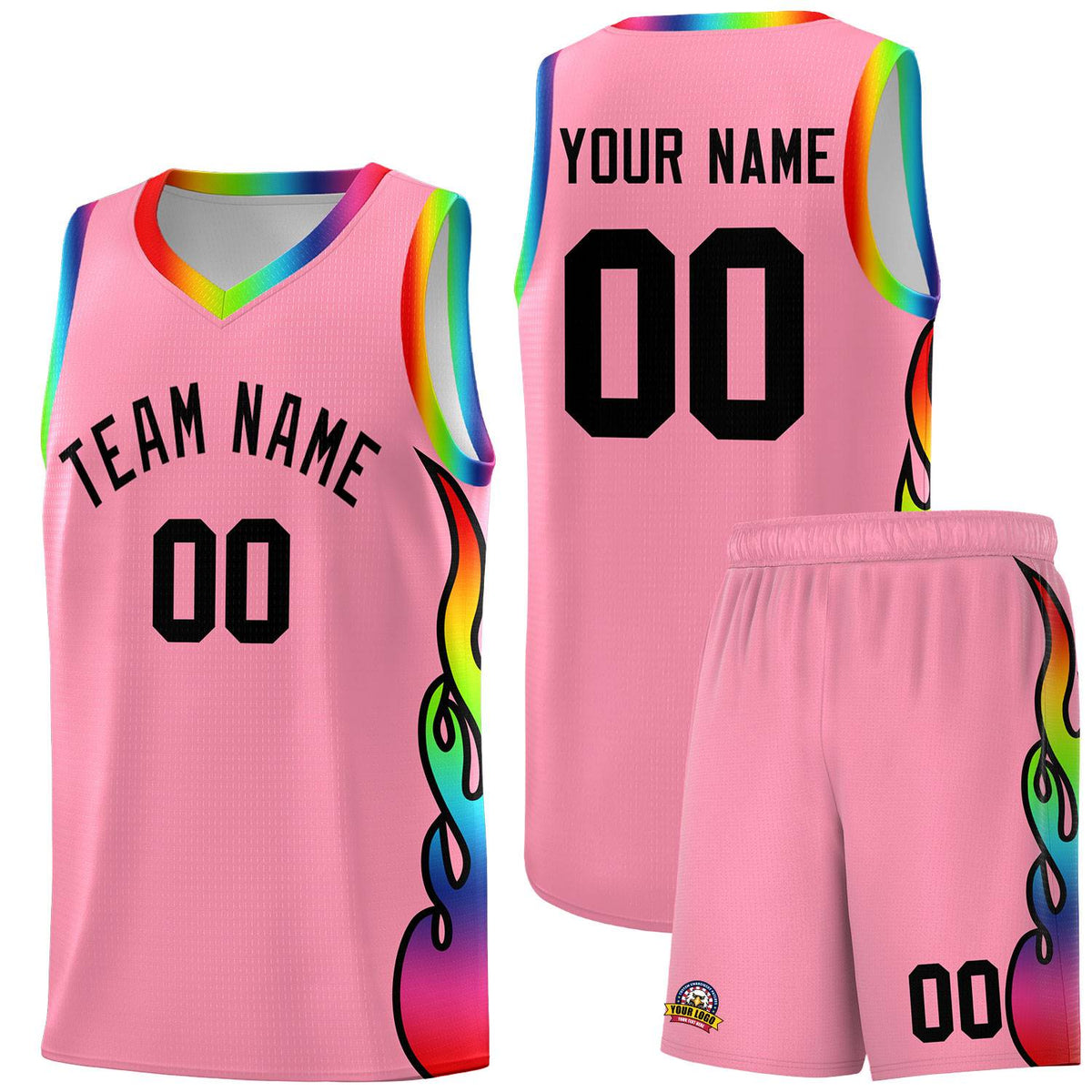 Custom Light Pink Side Flame Pattern Fashion Sports Uniform Basketball Jersey