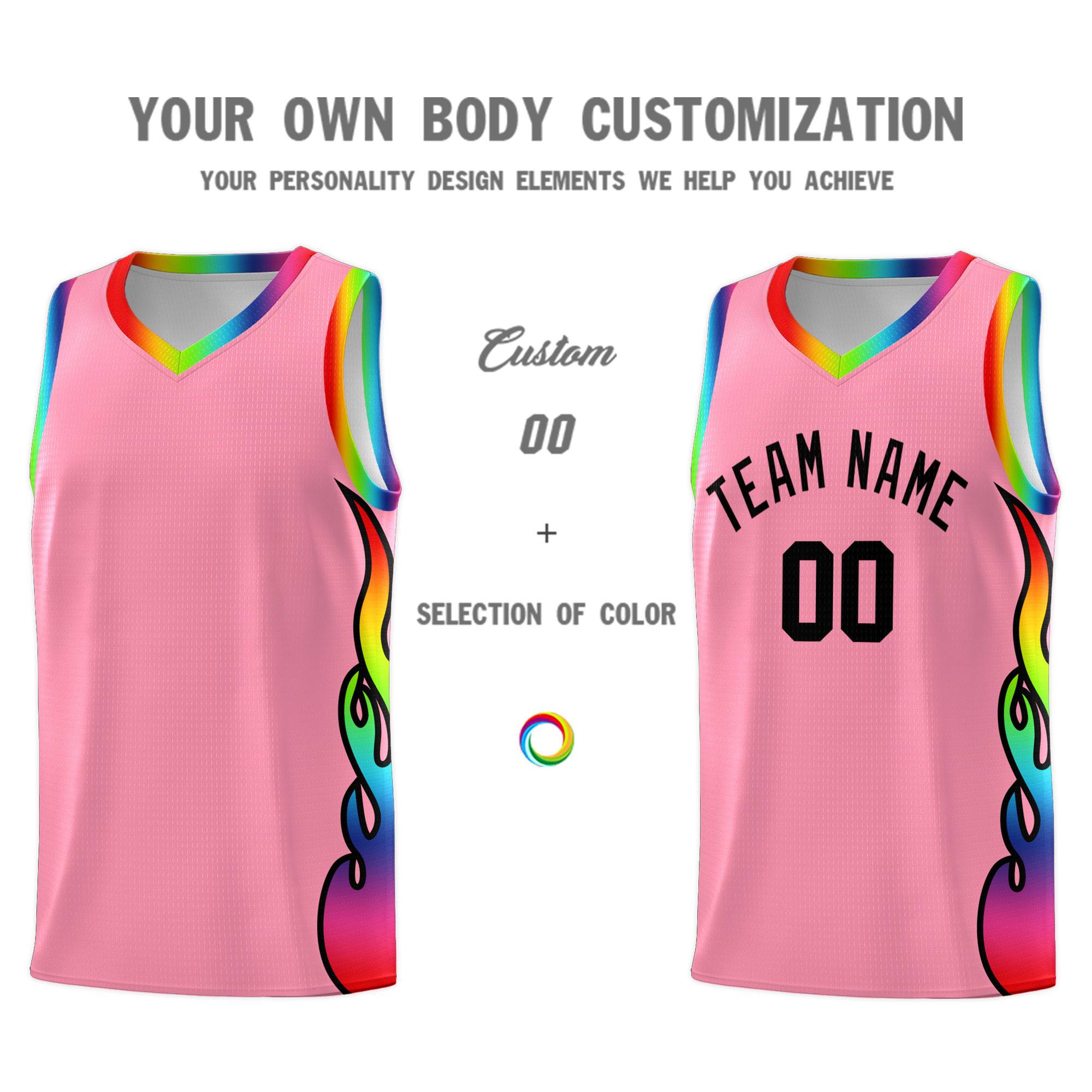 Custom Light Pink Side Flame Pattern Fashion Sports Uniform Basketball Jersey