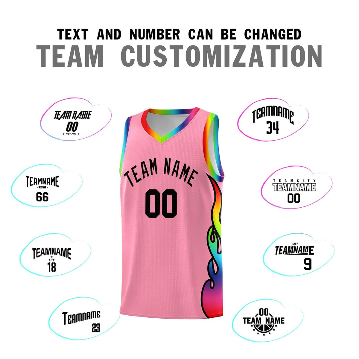 Custom Light Pink Side Flame Pattern Fashion Sports Uniform Basketball Jersey