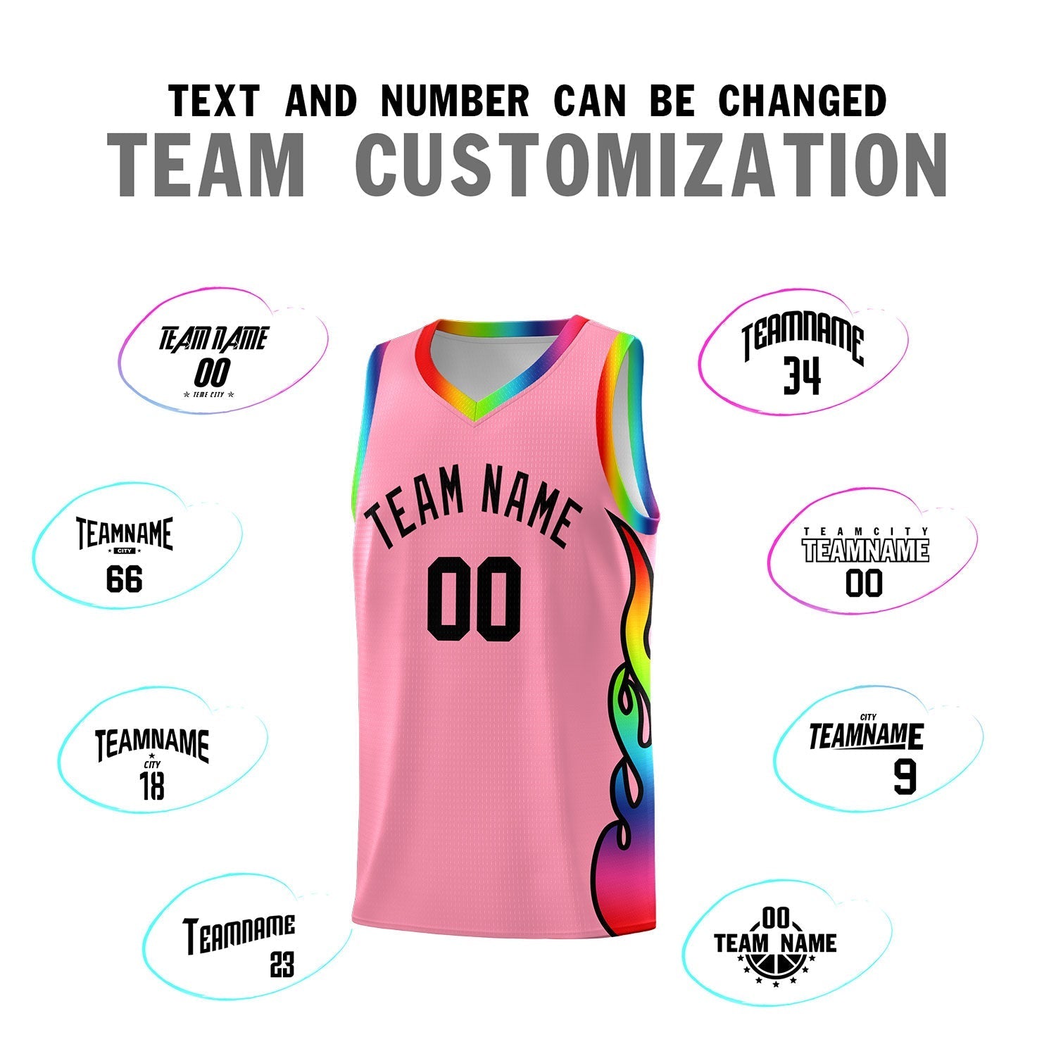 Custom Light Pink Side Flame Pattern Fashion Sports Uniform Basketball Jersey