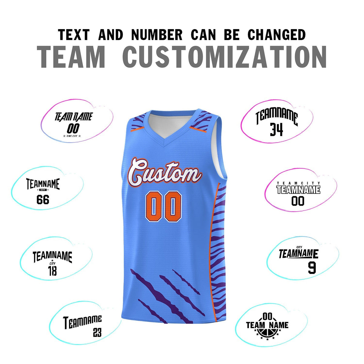 Custom Powder Blue Personalized Tiger Claw Pattern Sports Uniform Basketball Jersey