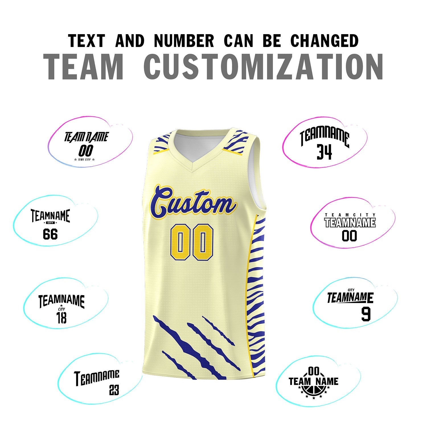 Custom Cream Personalized Tiger Claw Pattern Sports Uniform Basketball Jersey