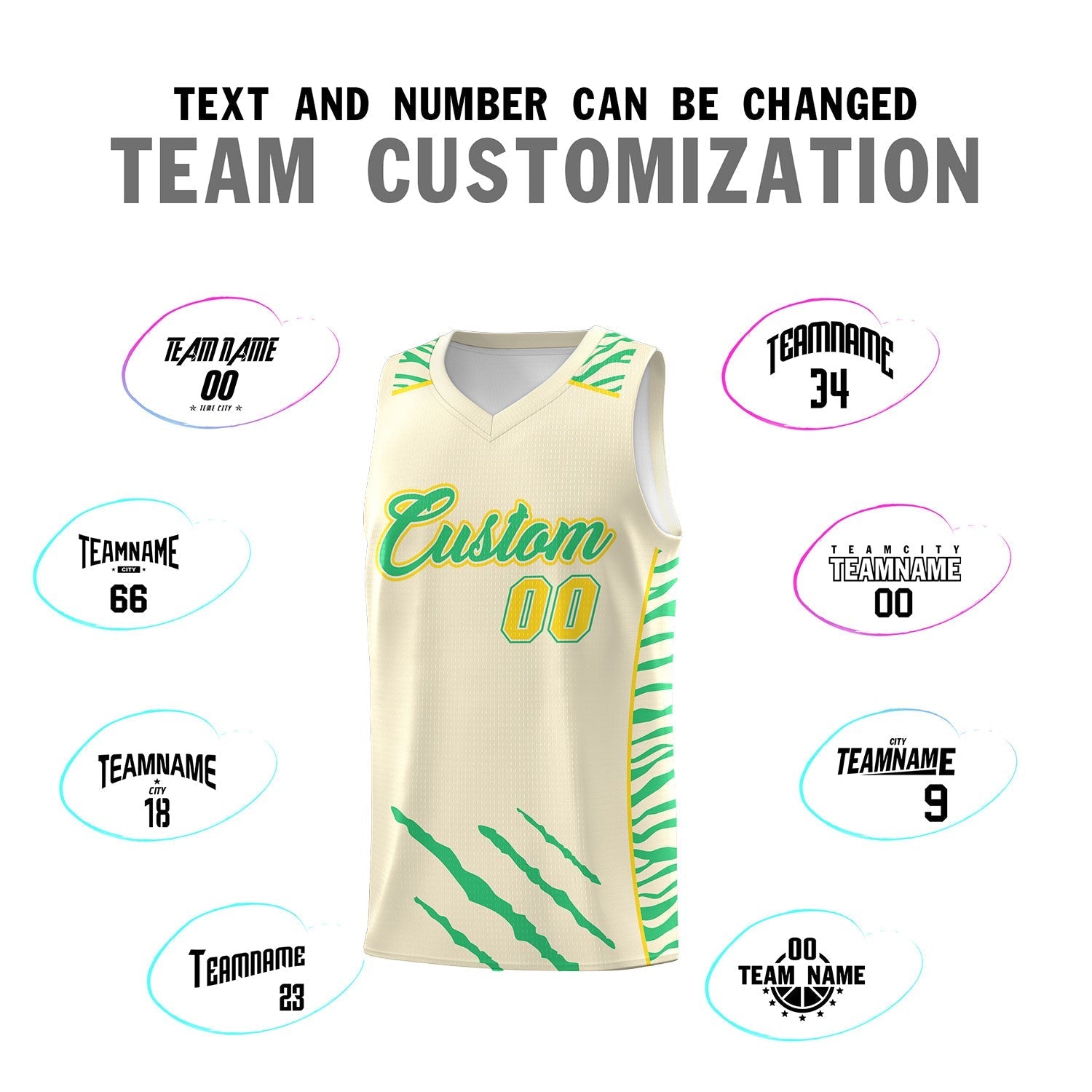 Custom Cream Personalized Tiger Claw Pattern Sports Uniform Basketball Jersey