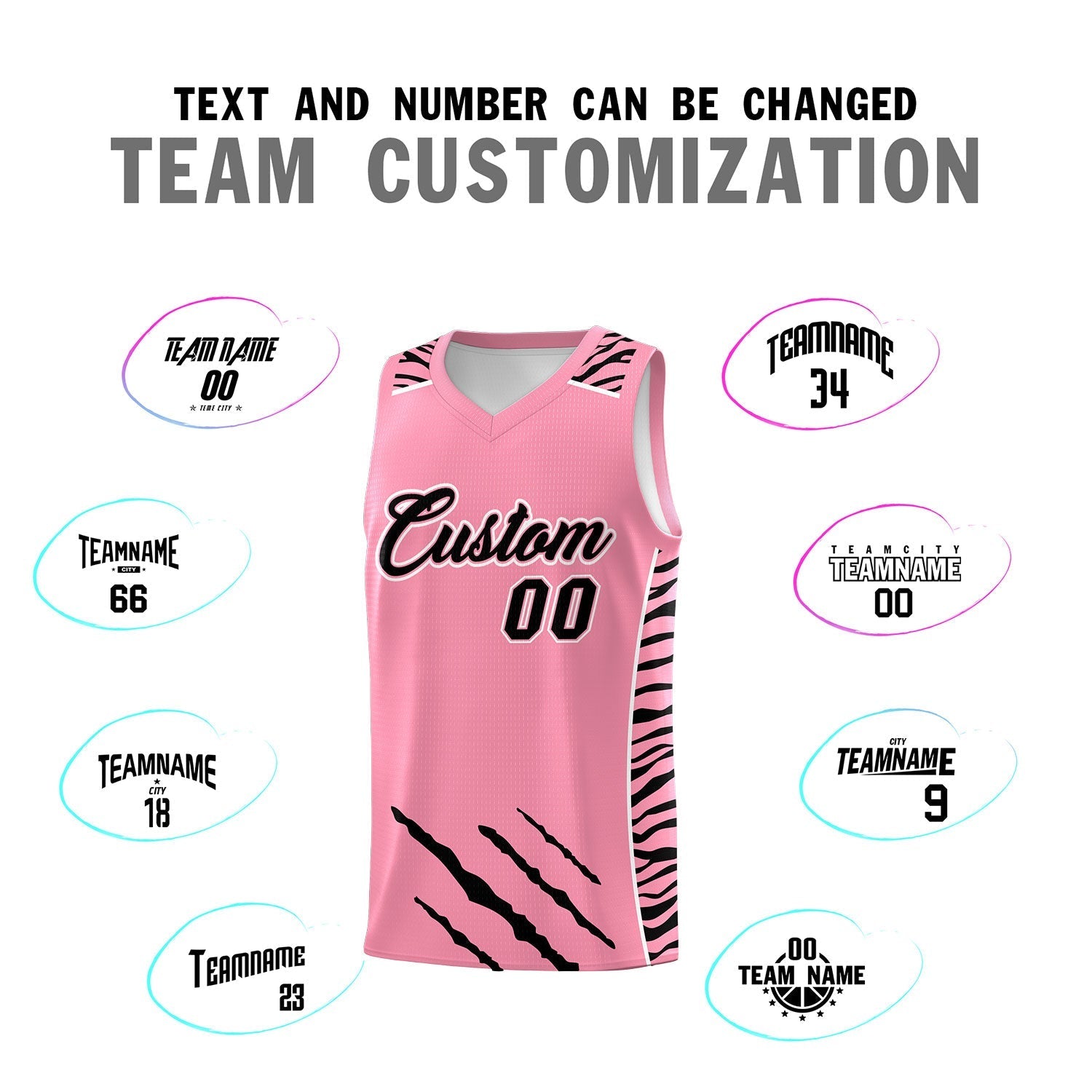 Custom Light Pink Personalized Tiger Claw Pattern Sports Uniform Basketball Jersey