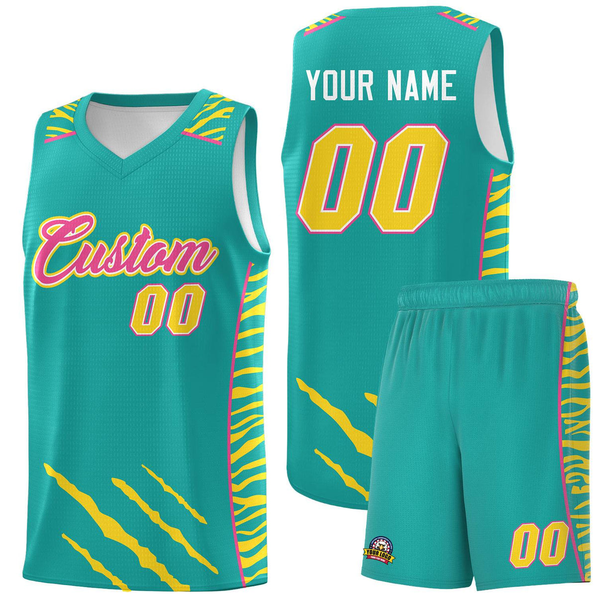 Custom Aqua Personalized Tiger Claw Pattern Sports Uniform Basketball Jersey