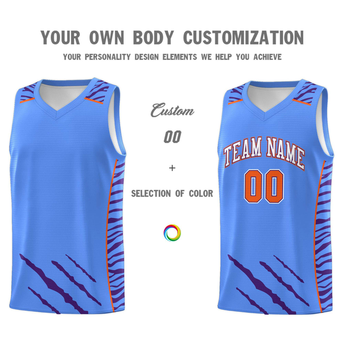 Custom Powder Blue Personalized Tiger Claw Pattern Sports Uniform Basketball Jersey