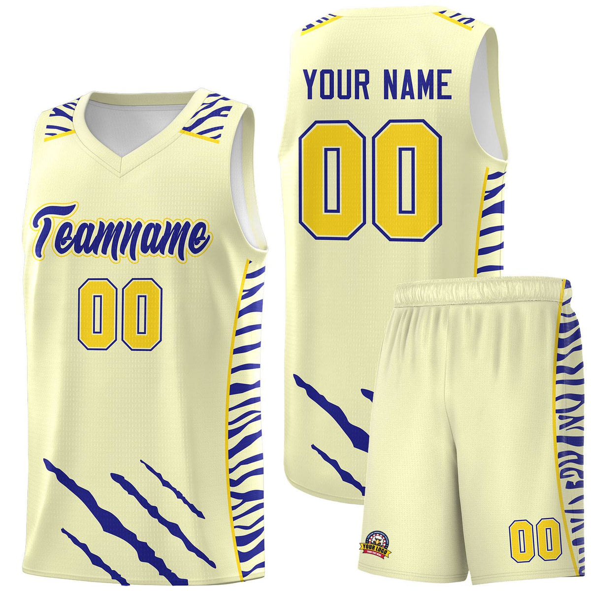 Custom Cream Personalized Tiger Claw Pattern Sports Uniform Basketball Jersey
