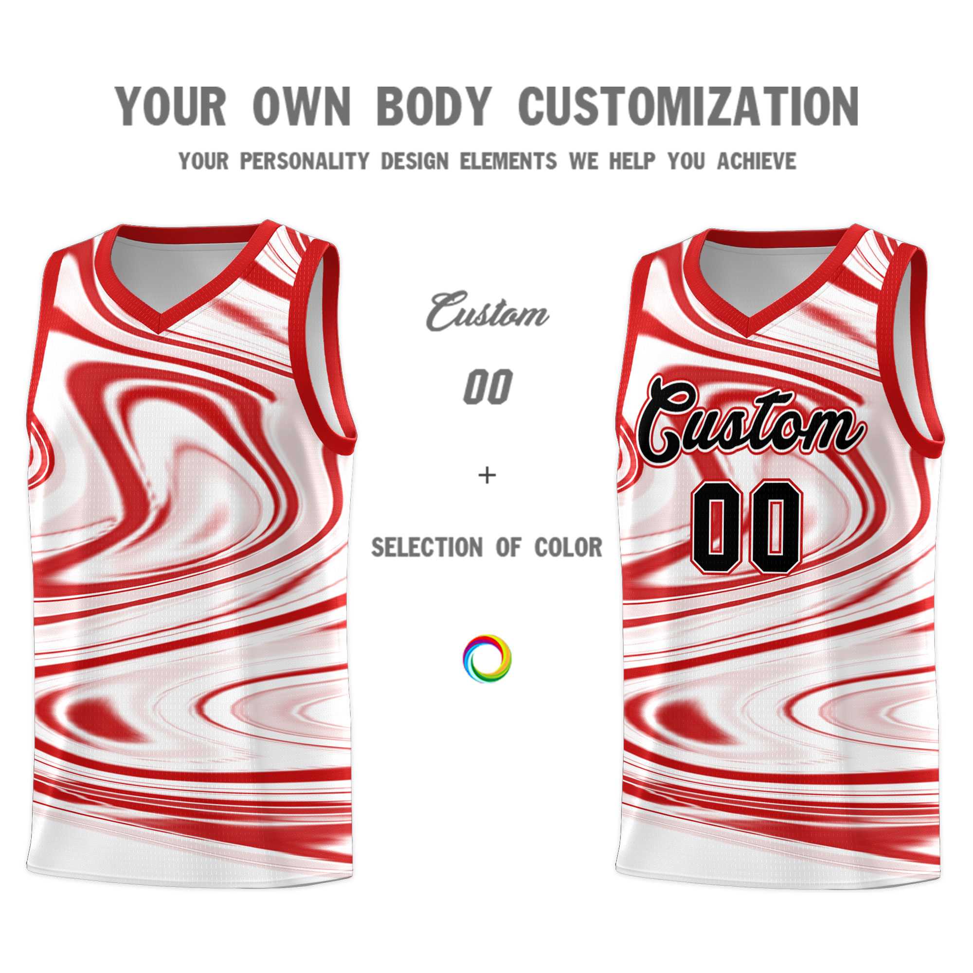 Custom White Red Graffiti Pattern Fluids Style Sports Uniform Basketball Jersey Sets