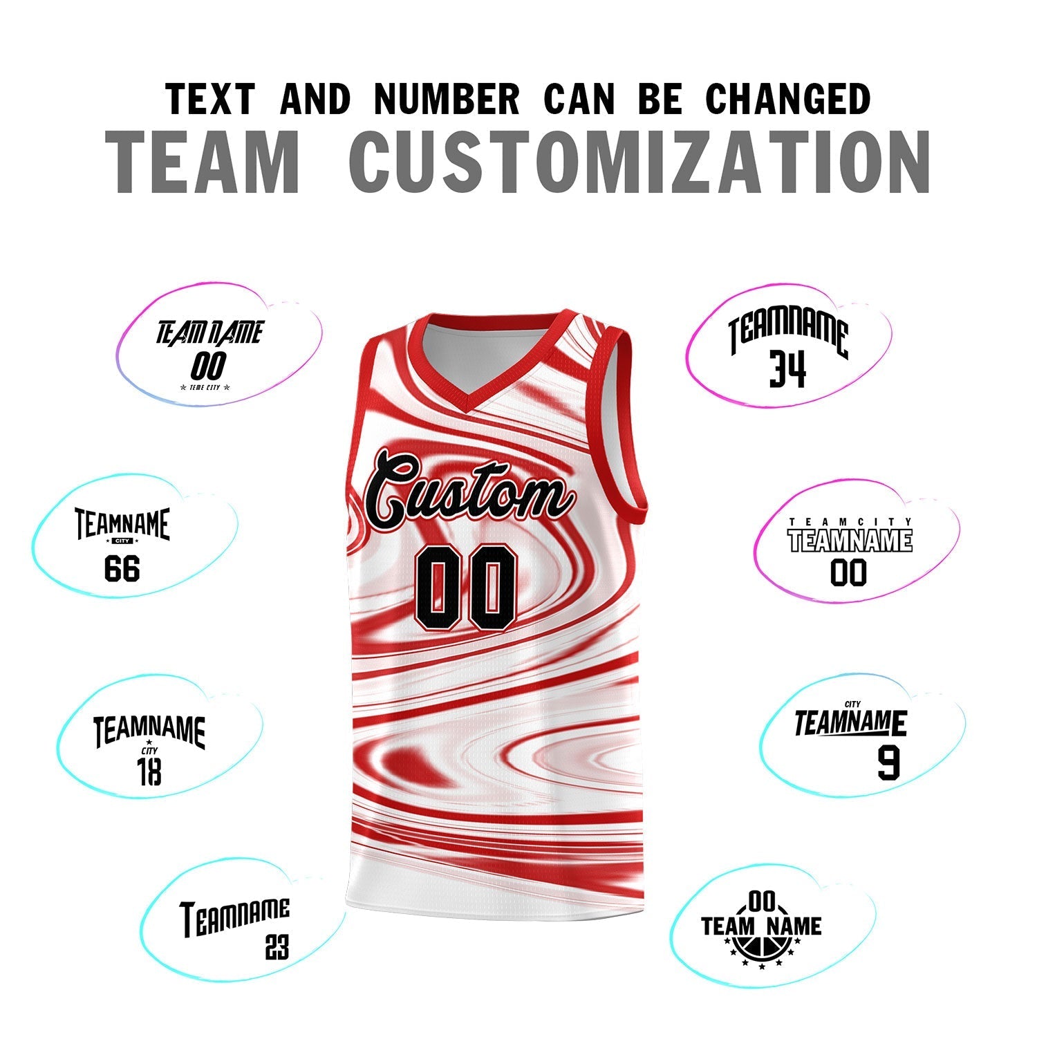 Custom White Red Graffiti Pattern Fluids Style Sports Uniform Basketball Jersey Sets