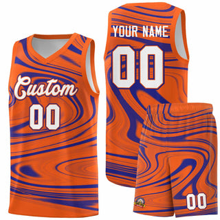 Custom Orange Royal Graffiti Pattern Fluids Style Sports Uniform Basketball Jersey Sets - Style 1