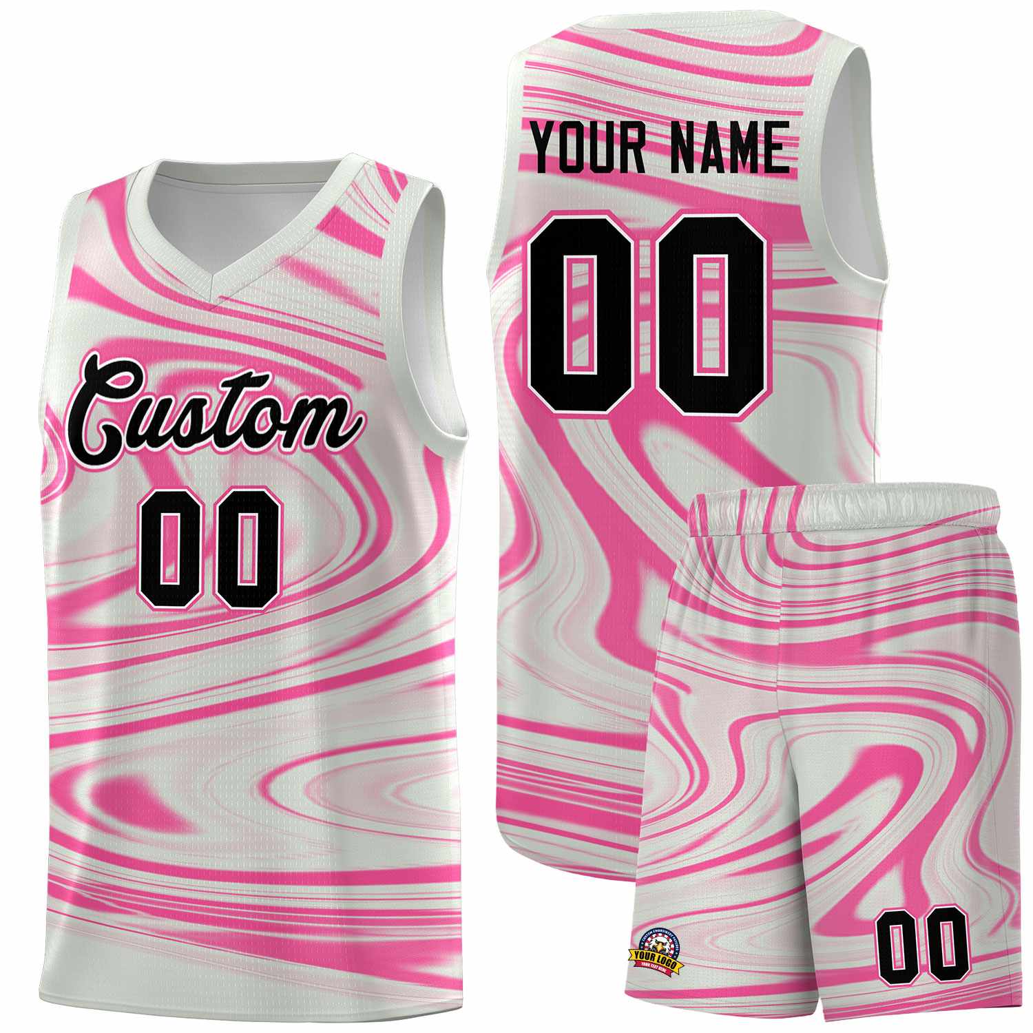 Custom Gray Pink Graffiti Pattern Fluids Style Sports Uniform Basketball Jersey Sets
