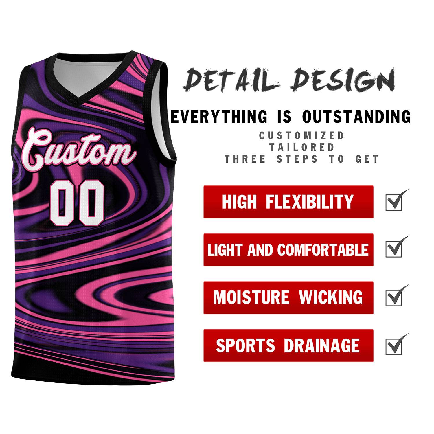 Custom Black Purple Graffiti Pattern Fluids Style Sports Uniform Basketball Jersey Sets
