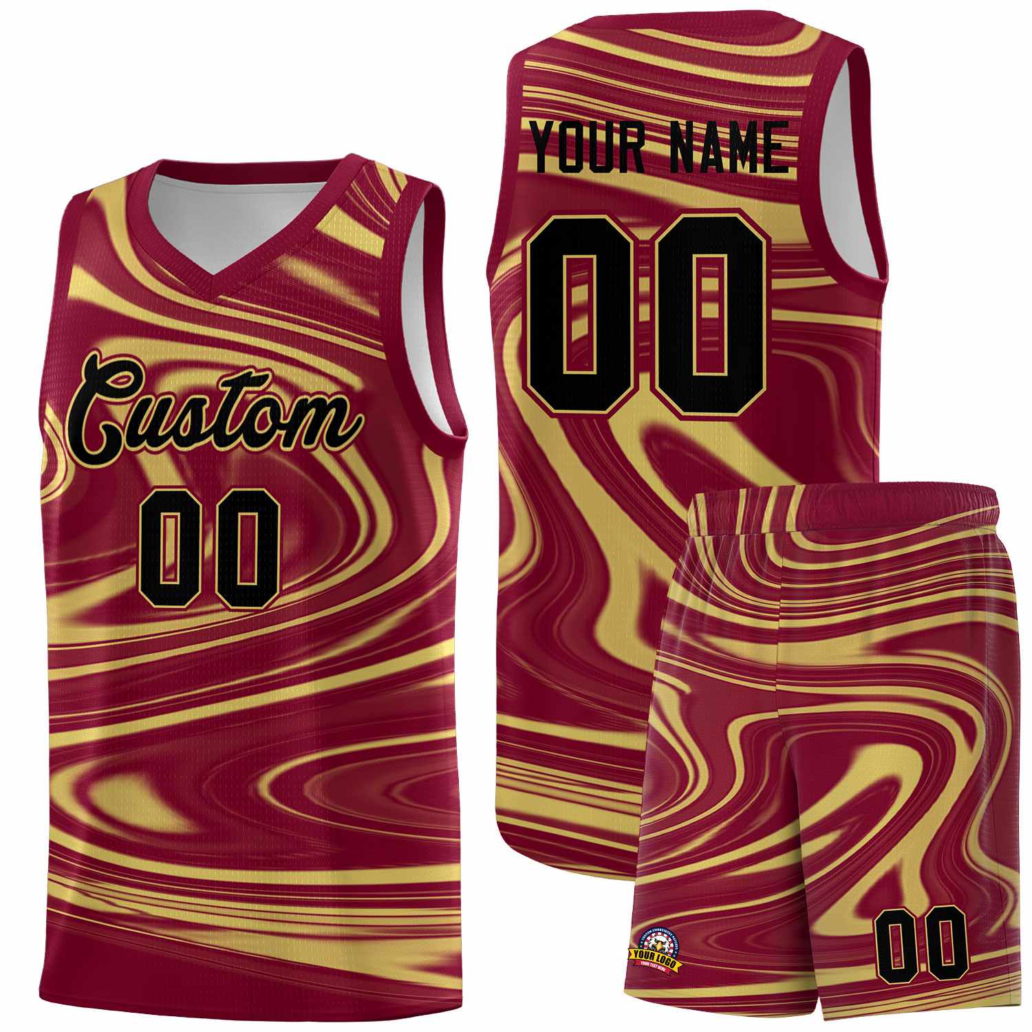 Custom Crimson Khaki Graffiti Pattern Fluids Style Sports Uniform Basketball Jersey Sets