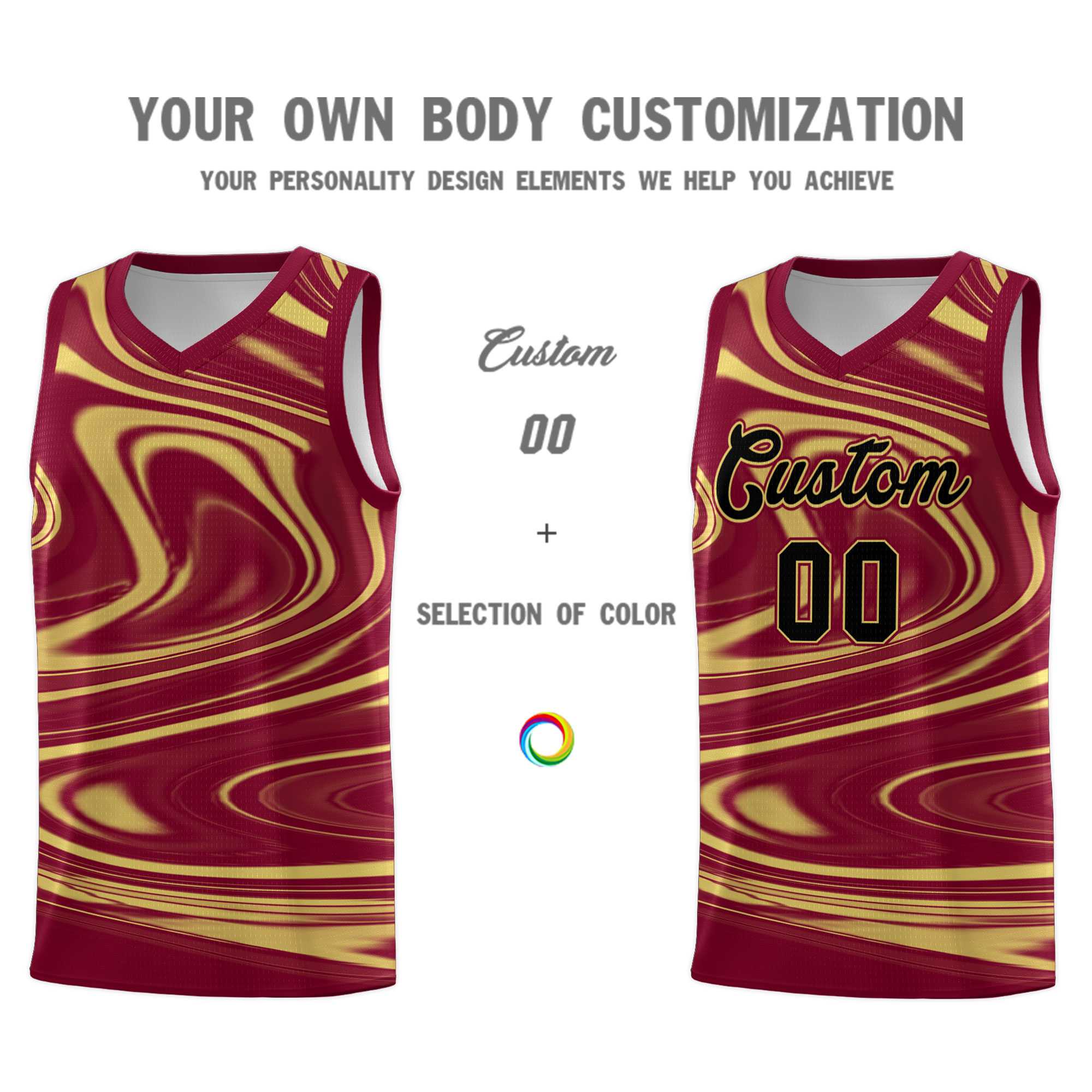 Custom Crimson Khaki Graffiti Pattern Fluids Style Sports Uniform Basketball Jersey Sets