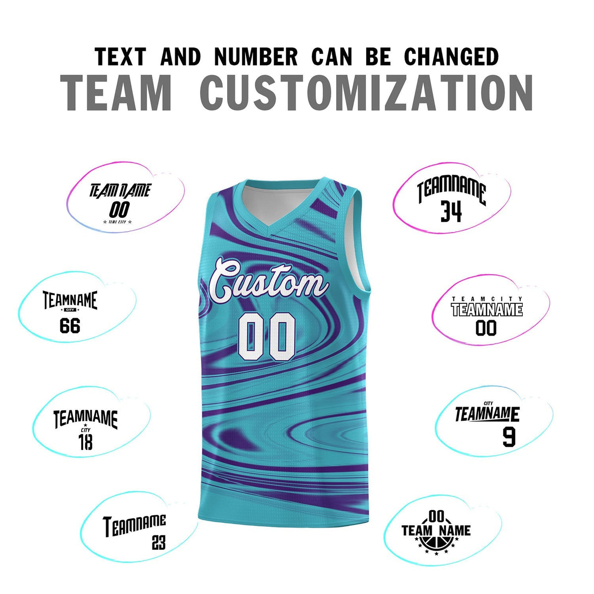 Custom Aqua Purple Graffiti Pattern Fluids Style Sports Uniform Basketball Jersey Sets