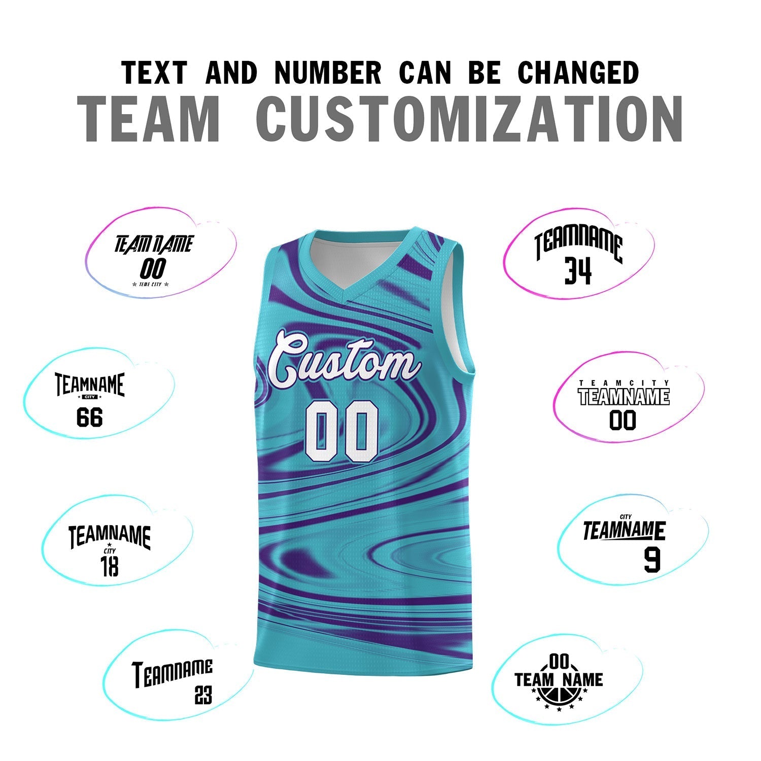Custom Aqua Purple Graffiti Pattern Fluids Style Sports Uniform Basketball Jersey Sets