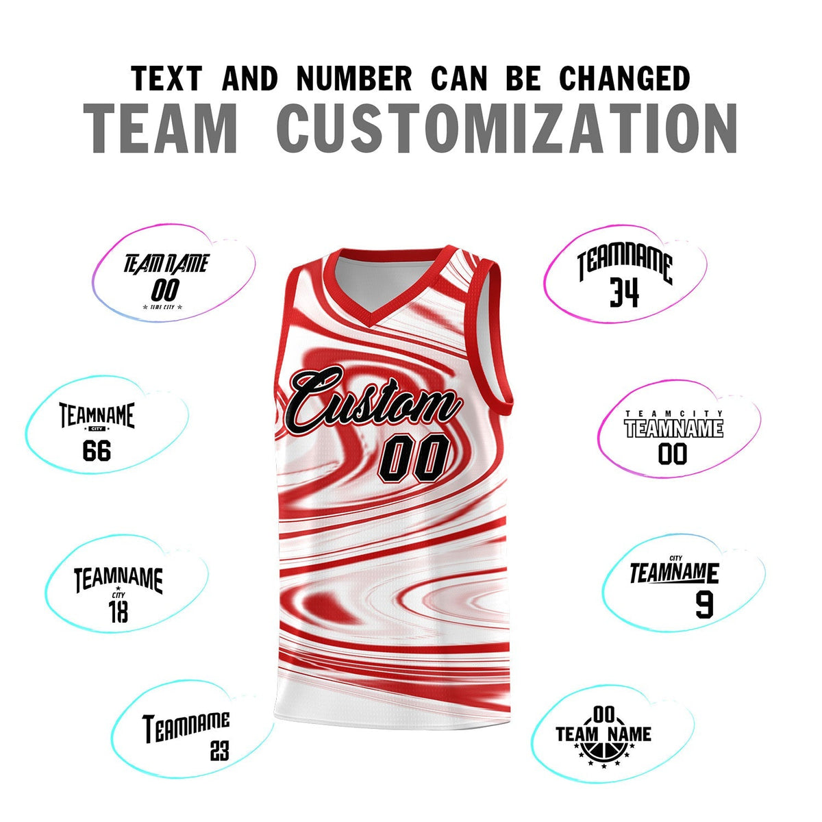 Custom White Red Graffiti Pattern Fluids Style Sports Uniform Basketball Jersey Sets