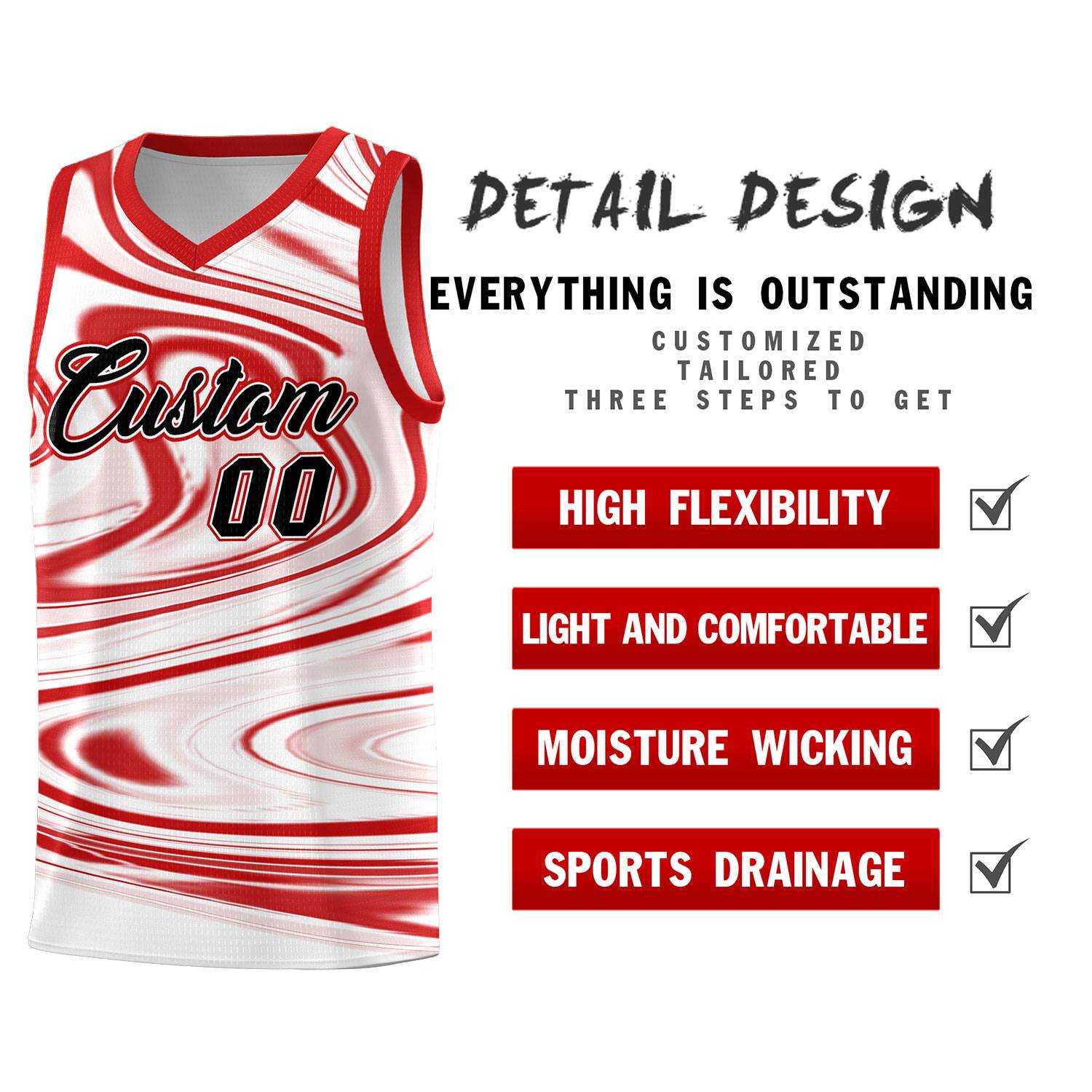 Custom White Red Graffiti Pattern Fluids Style Sports Uniform Basketball Jersey Sets