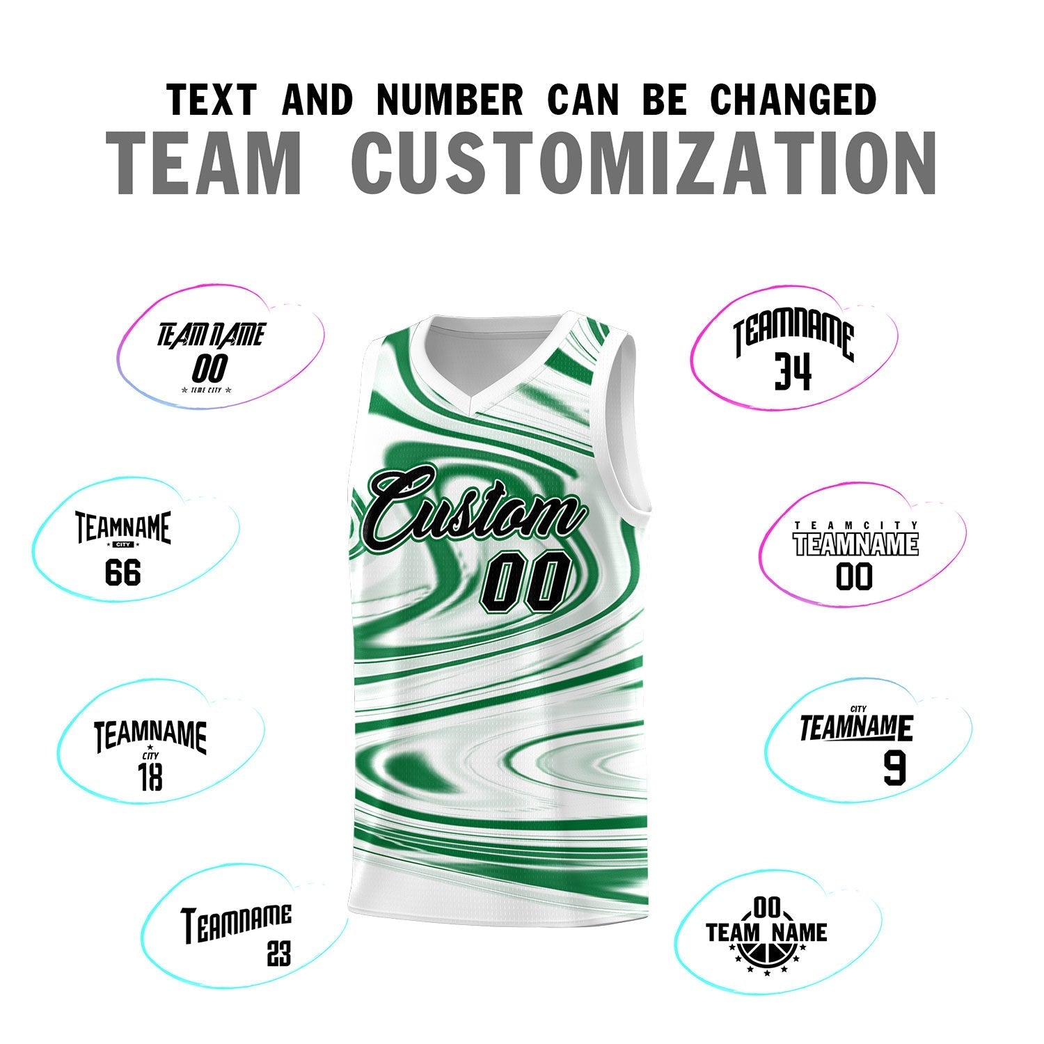Custom White Kelly Green Graffiti Pattern Fluids Style Sports Uniform Basketball Jersey Sets