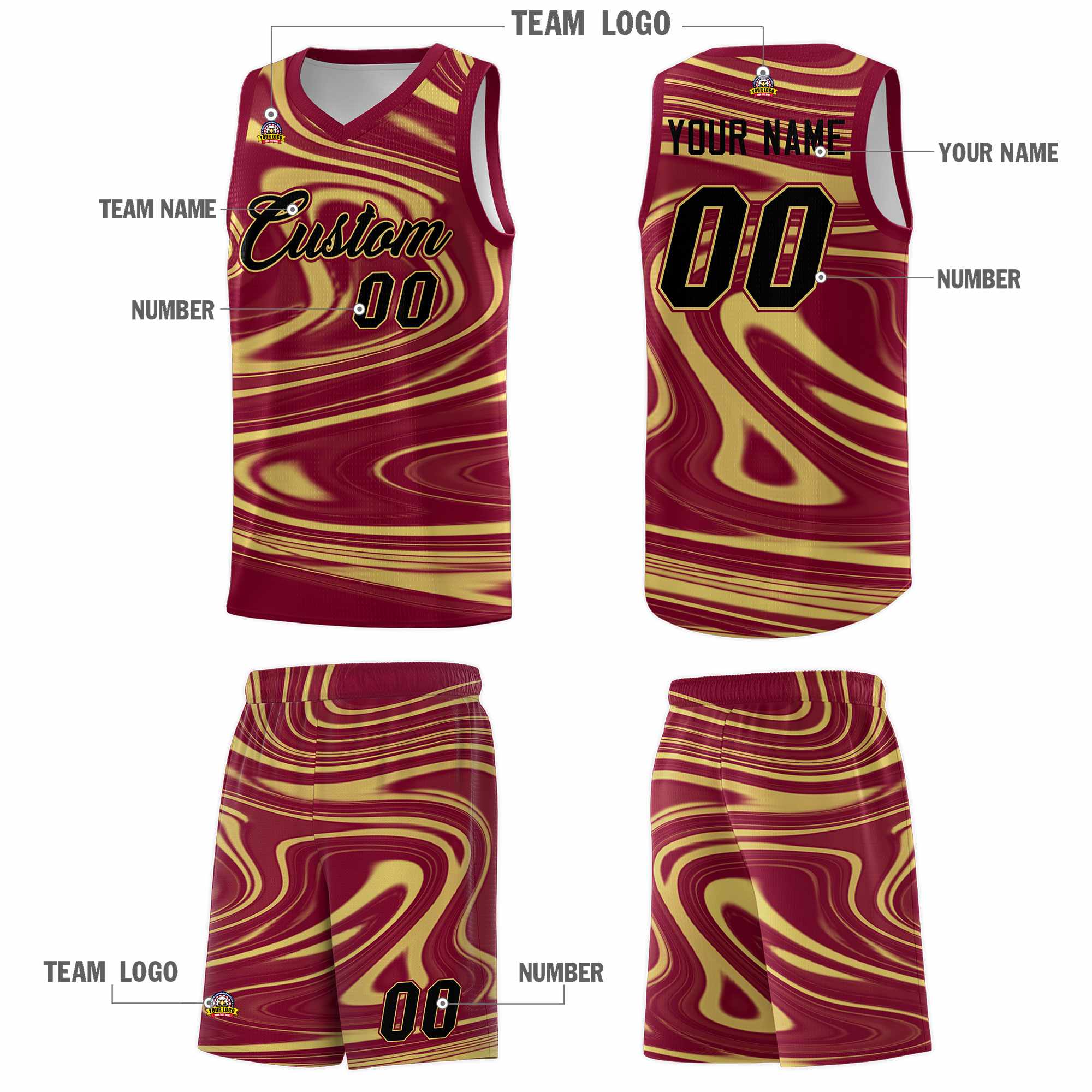 Custom Crimson Khaki Graffiti Pattern Fluids Style Sports Uniform Basketball Jersey Sets