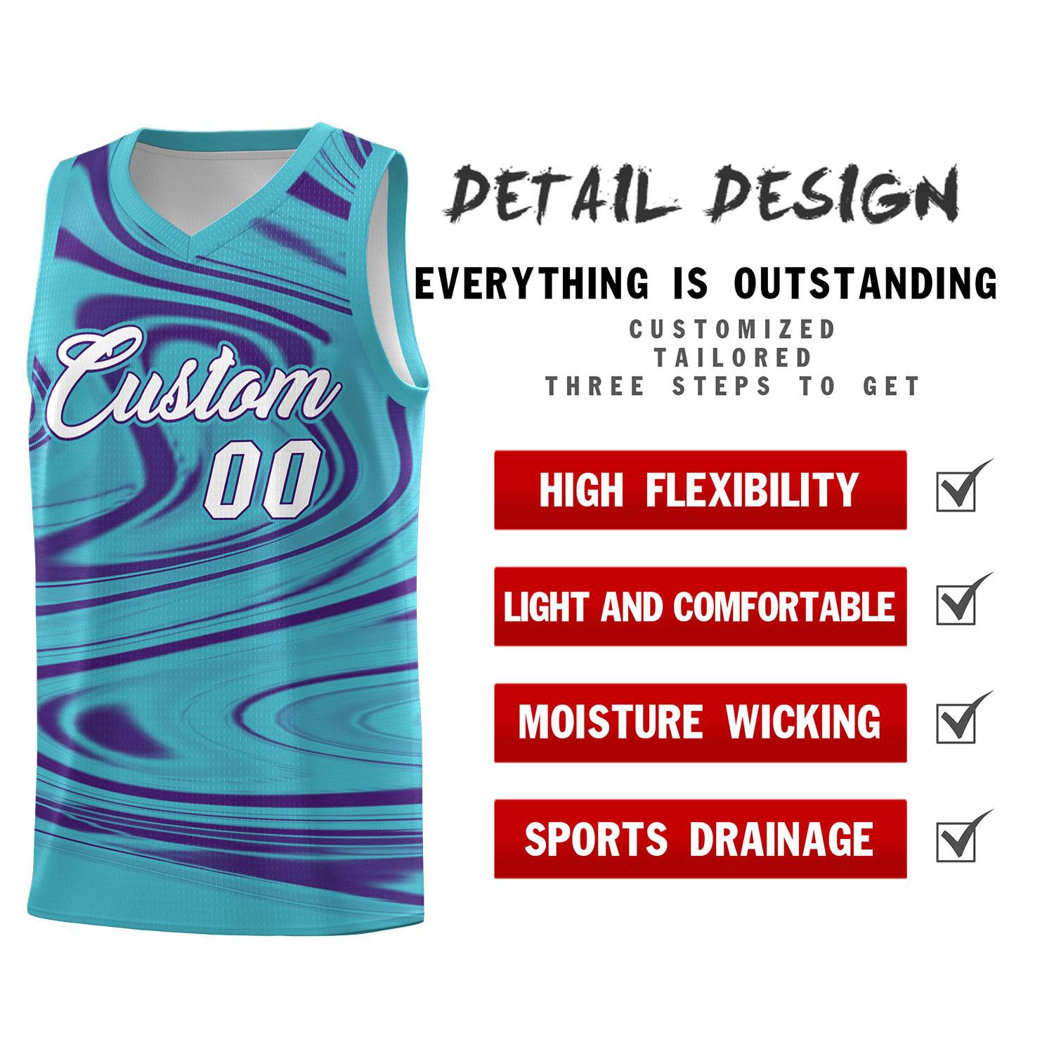 Custom Aqua Purple Graffiti Pattern Fluids Style Sports Uniform Basketball Jersey Sets