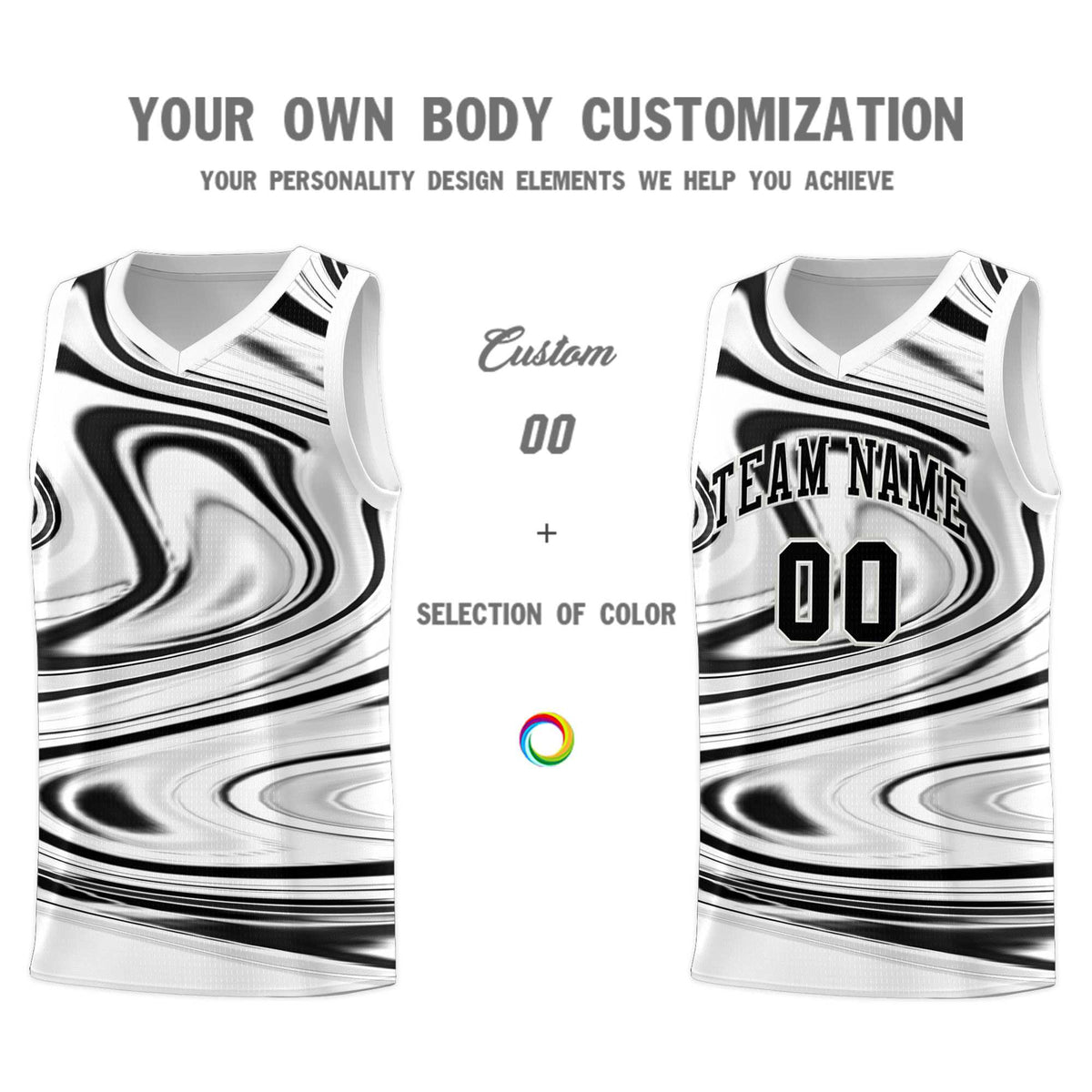 Custom White Black Graffiti Pattern Fluids Style Sports Uniform Basketball Jersey Sets