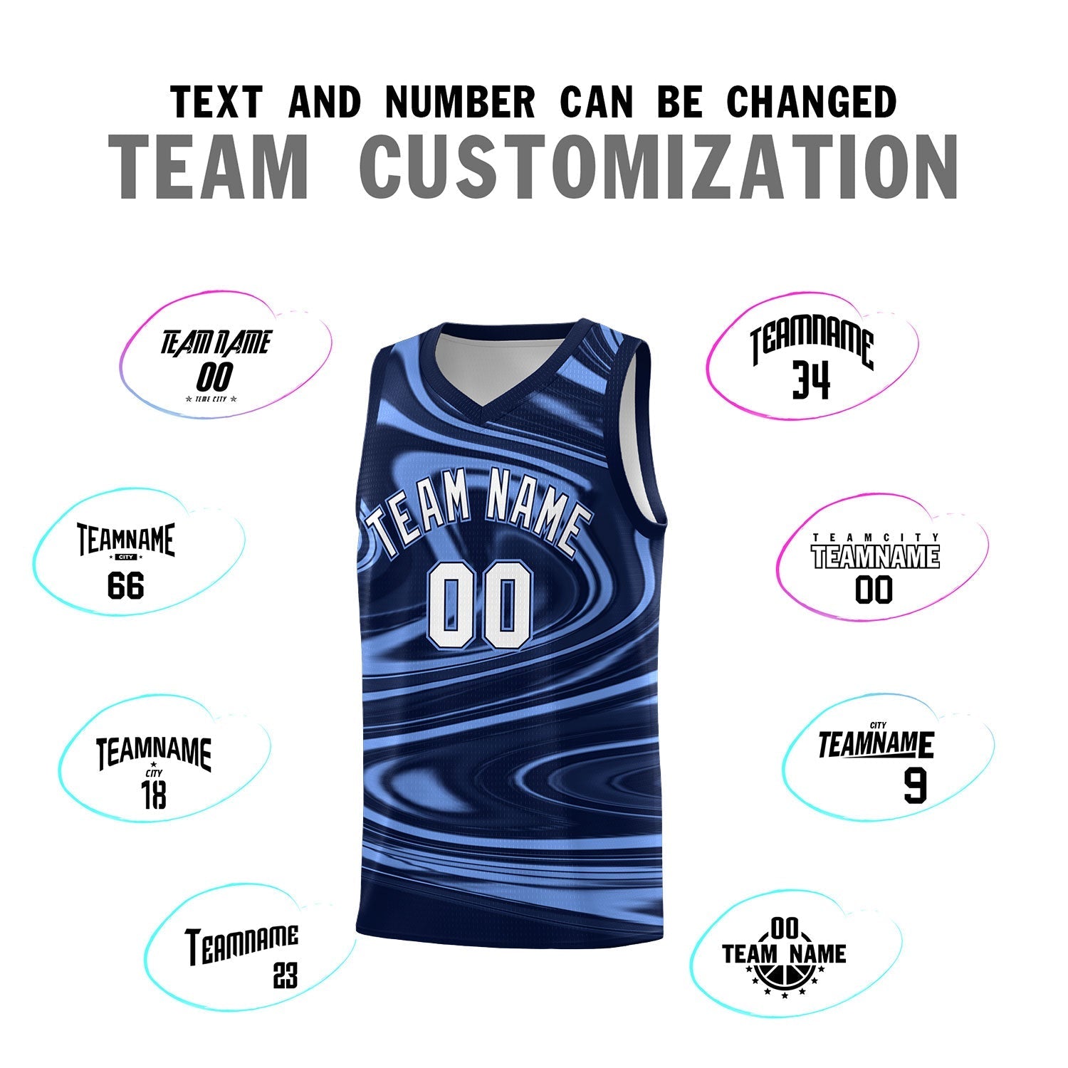 Custom Navy Light Blue Graffiti Pattern Fluids Style Sports Uniform Basketball Jersey Sets