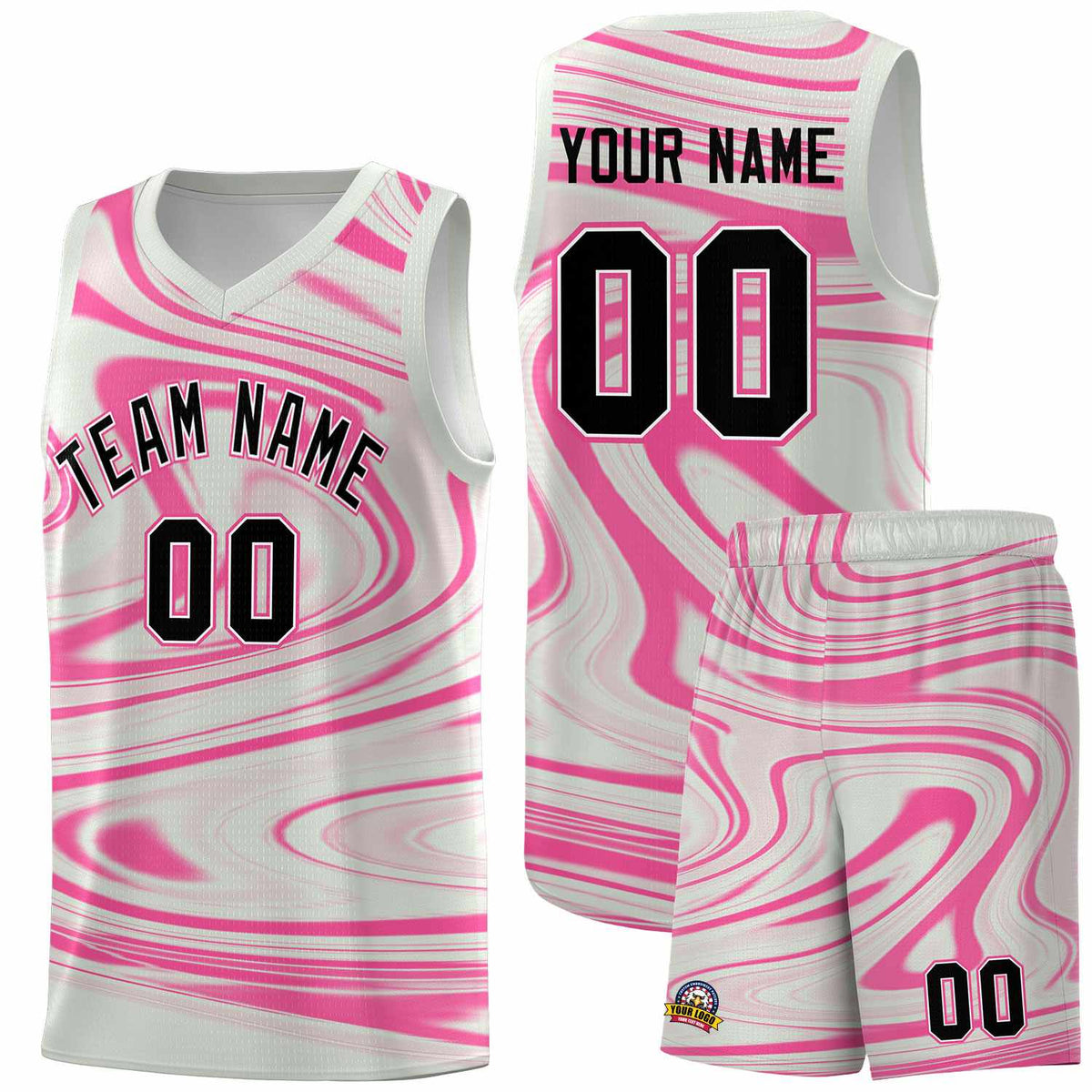 Custom Gray Pink Graffiti Pattern Fluids Style Sports Uniform Basketball Jersey Sets