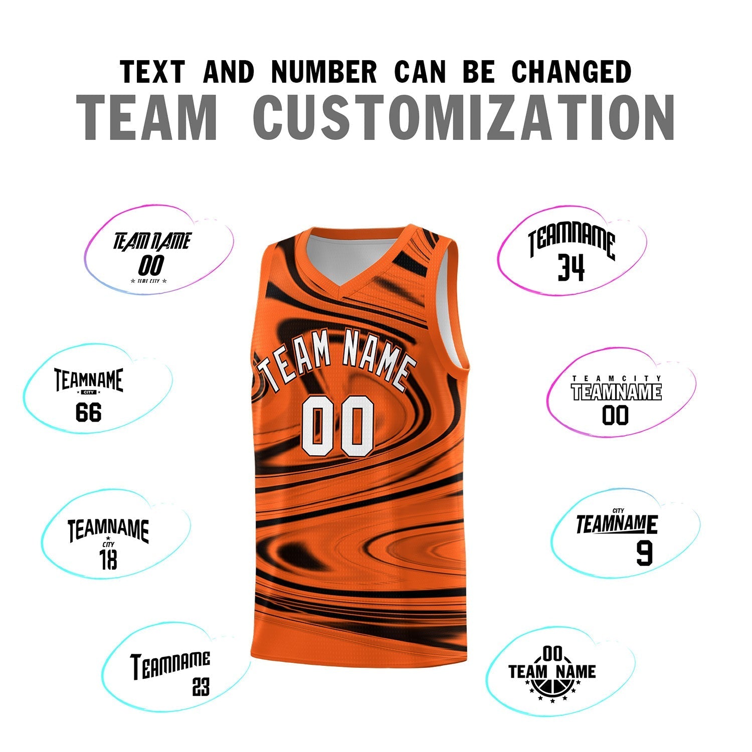 Custom Orange Black Graffiti Pattern Fluids Style Sports Uniform Basketball Jersey Sets