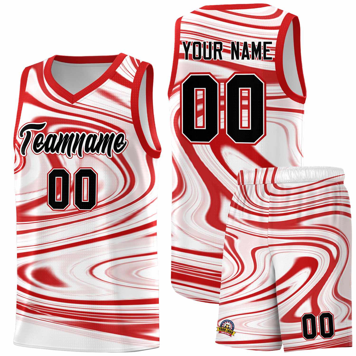 Custom White Red Graffiti Pattern Fluids Style Sports Uniform Basketball Jersey Sets