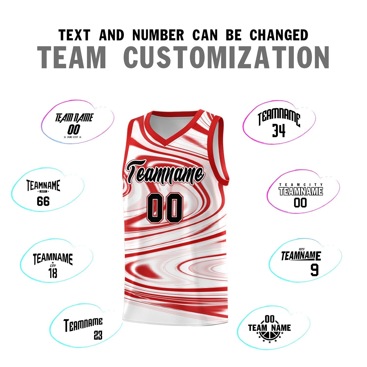 Custom White Red Graffiti Pattern Fluids Style Sports Uniform Basketball Jersey Sets