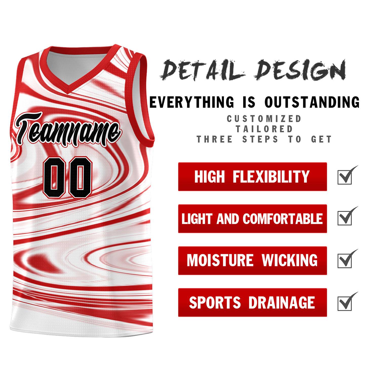 Custom White Red Graffiti Pattern Fluids Style Sports Uniform Basketball Jersey Sets