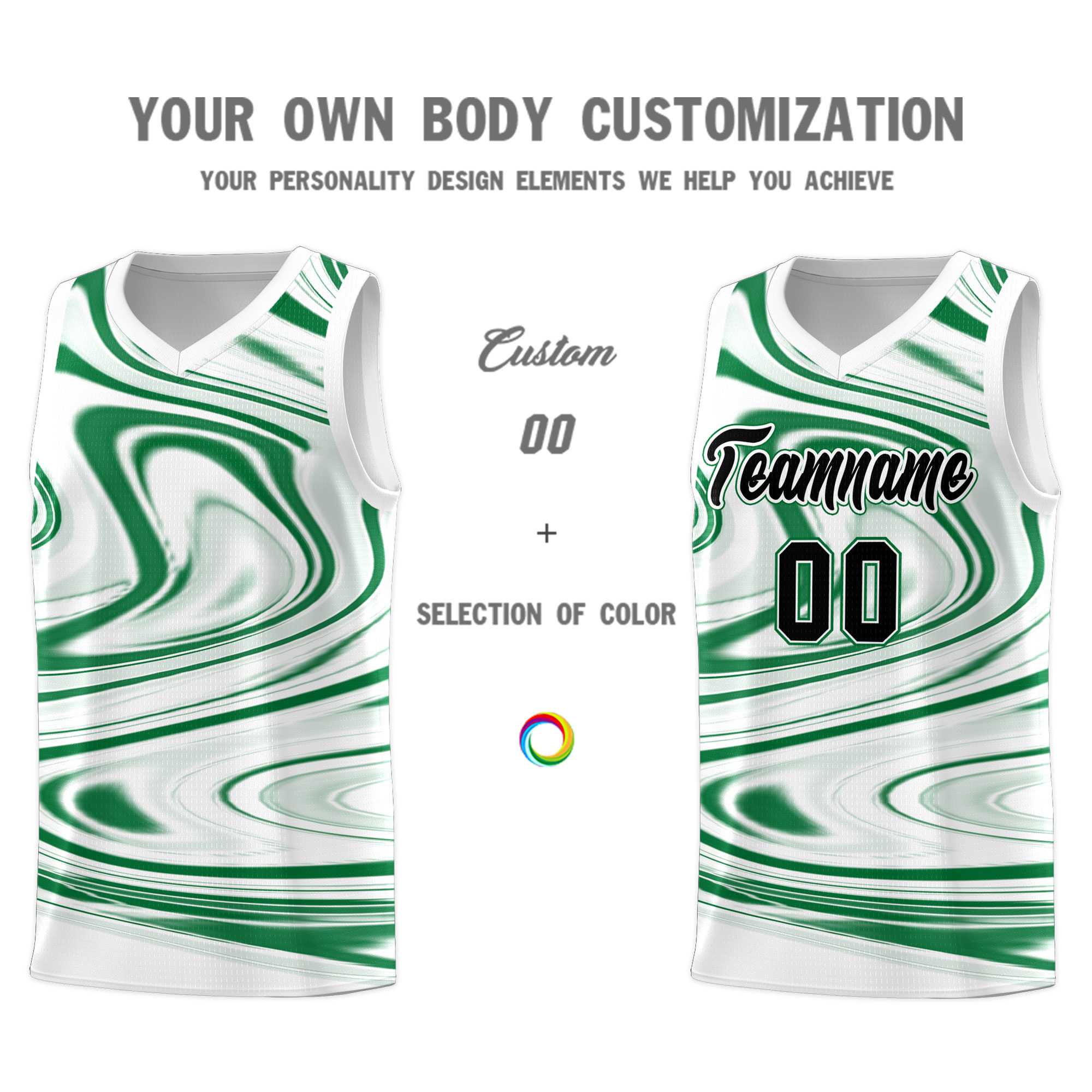 Custom White Kelly Green Graffiti Pattern Fluids Style Sports Uniform Basketball Jersey Sets