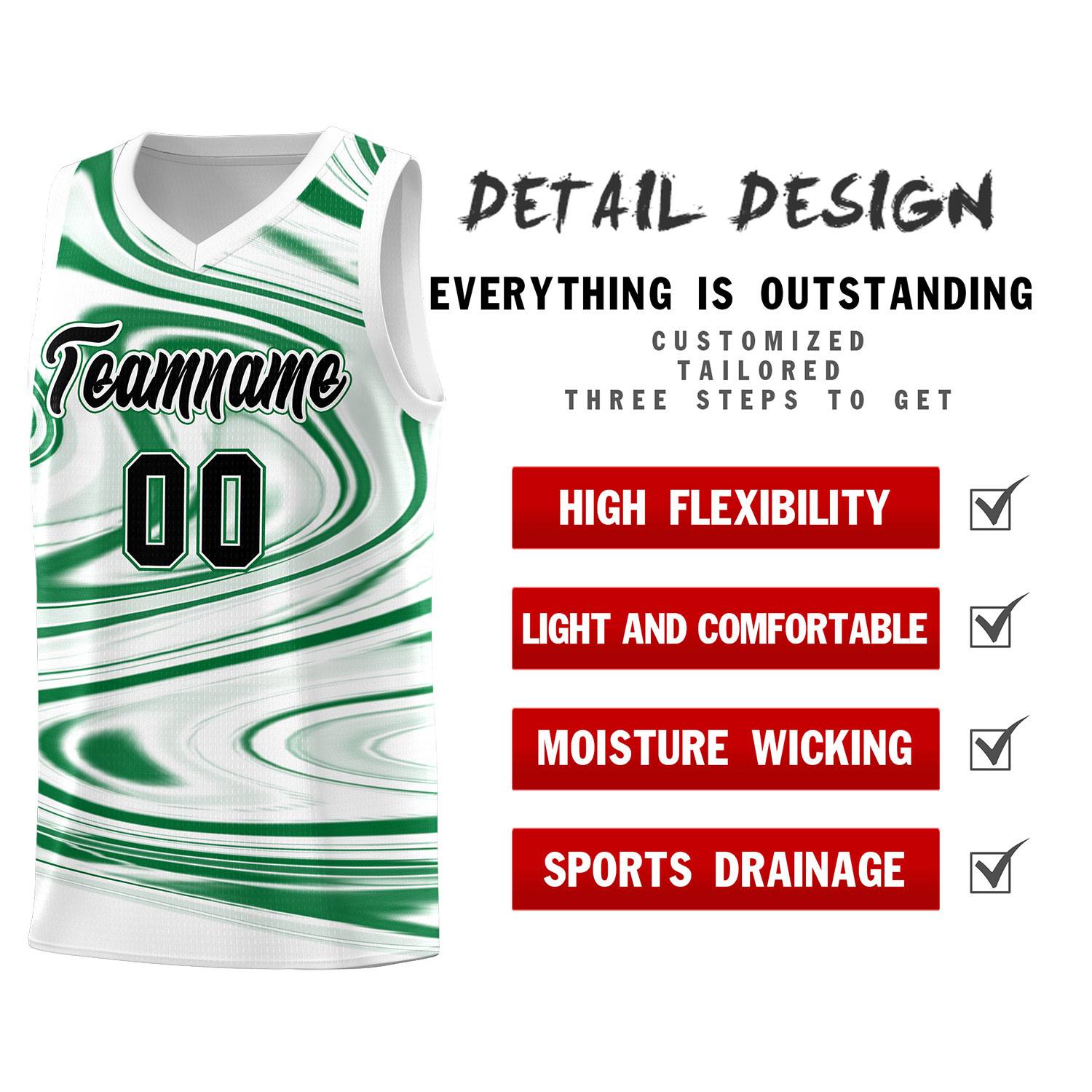 Custom White Kelly Green Graffiti Pattern Fluids Style Sports Uniform Basketball Jersey Sets