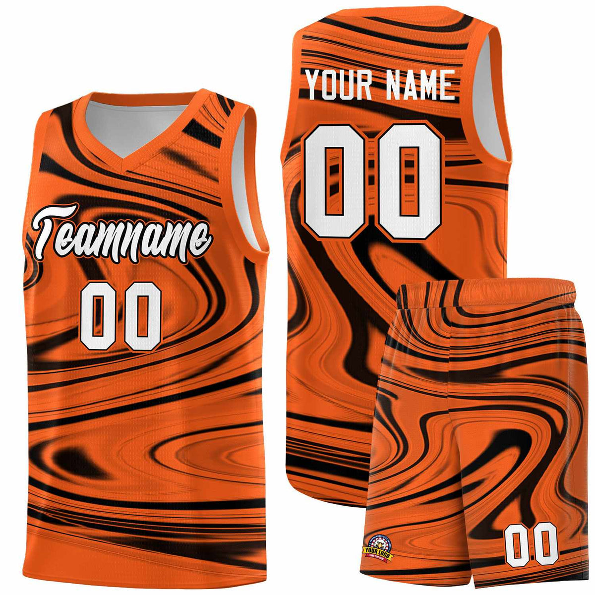 Custom Orange Black Graffiti Pattern Fluids Style Sports Uniform Basketball Jersey Sets