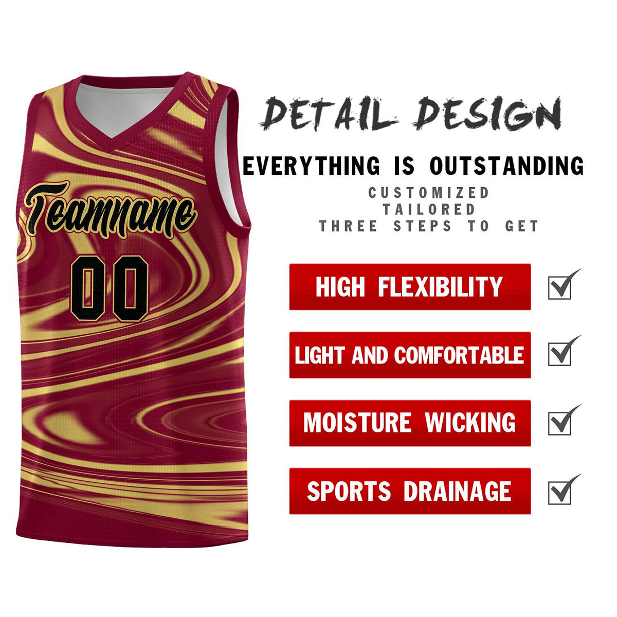 Custom Crimson Khaki Graffiti Pattern Fluids Style Sports Uniform Basketball Jersey Sets