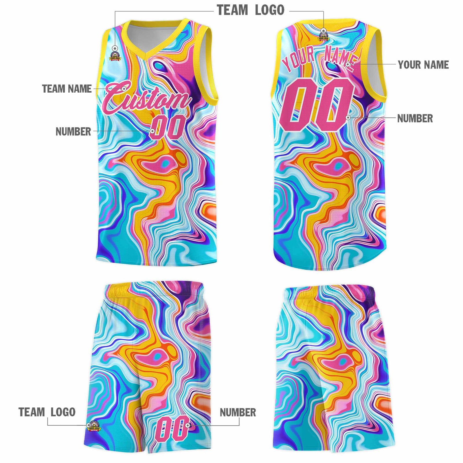 Custom Gold Fluid Painting Pattern Sports Uniform Basketball Jersey