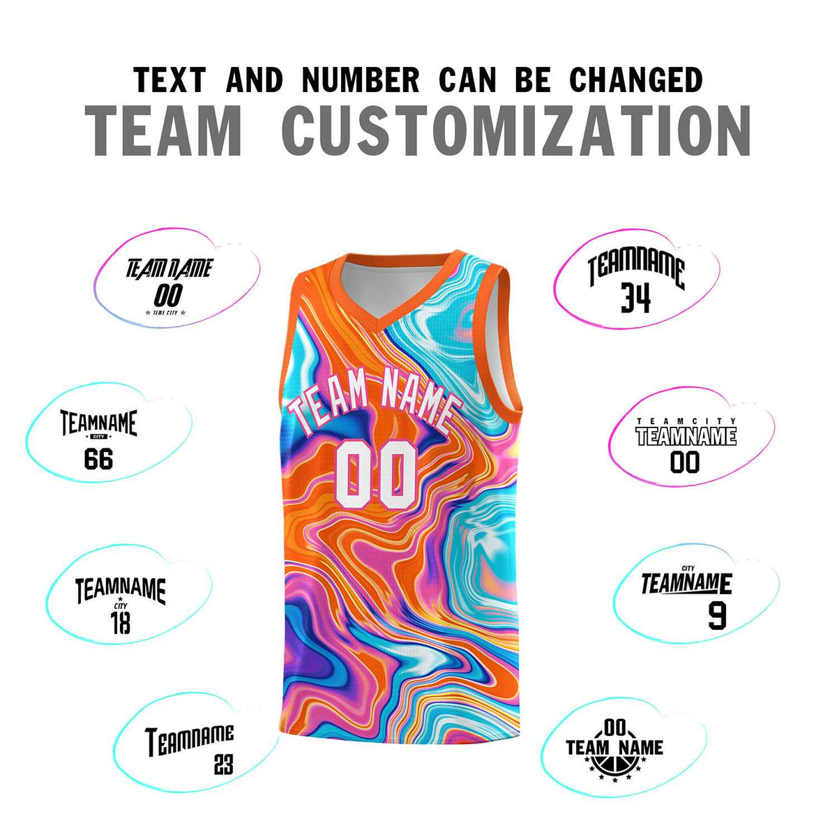 Custom Orange Fluid Painting Pattern Sports Uniform Basketball Jersey