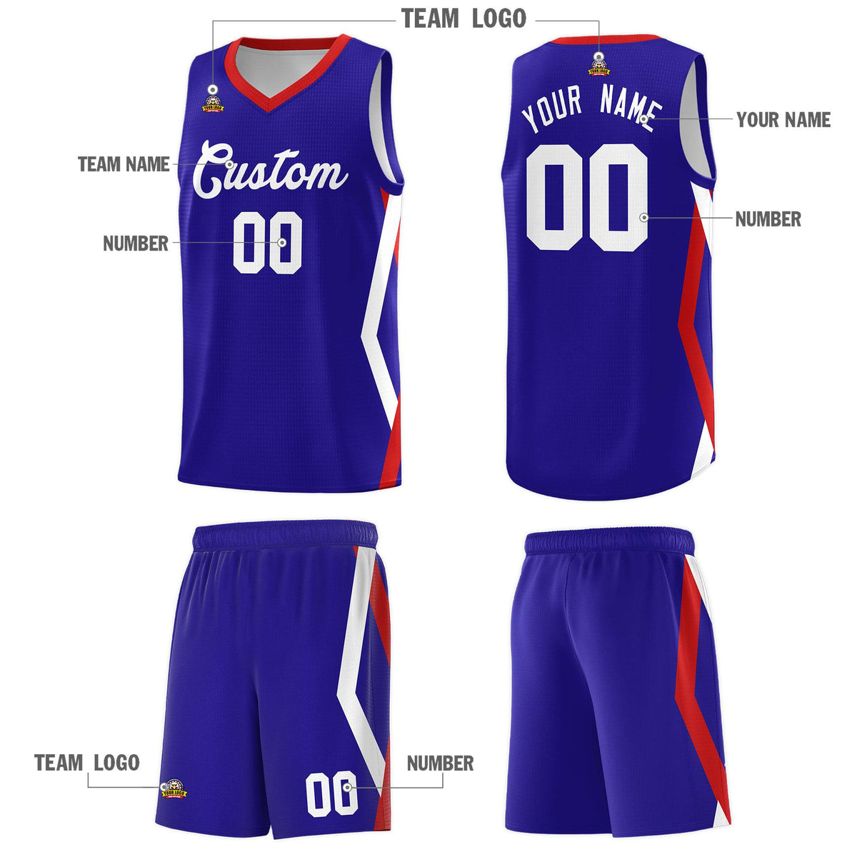 Custom Royal Side Rhombus Graffiti Pattern Sets Basketball Jersey